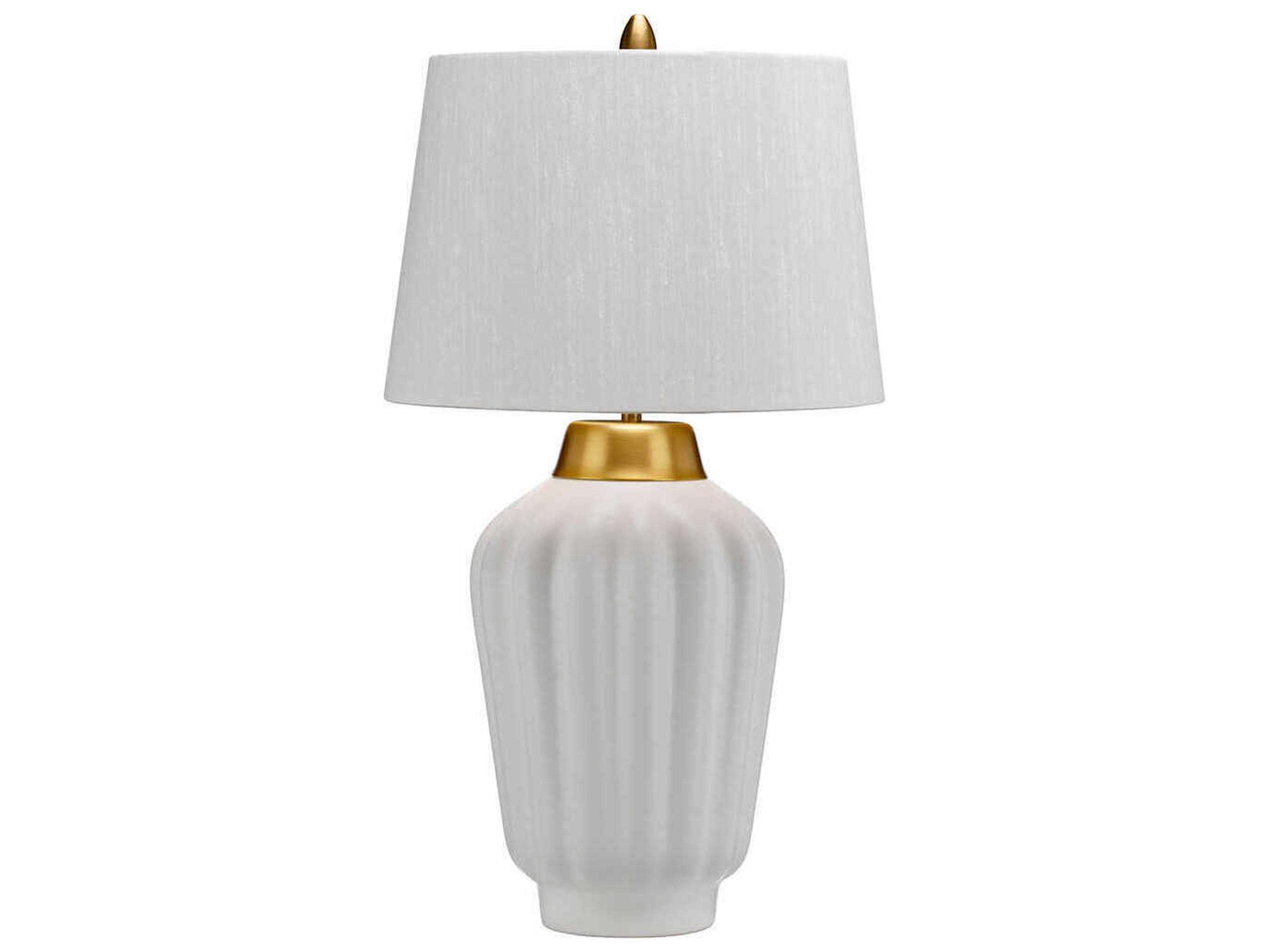 Bexley Brass White Light Ivory Faux Linen Table Lamp