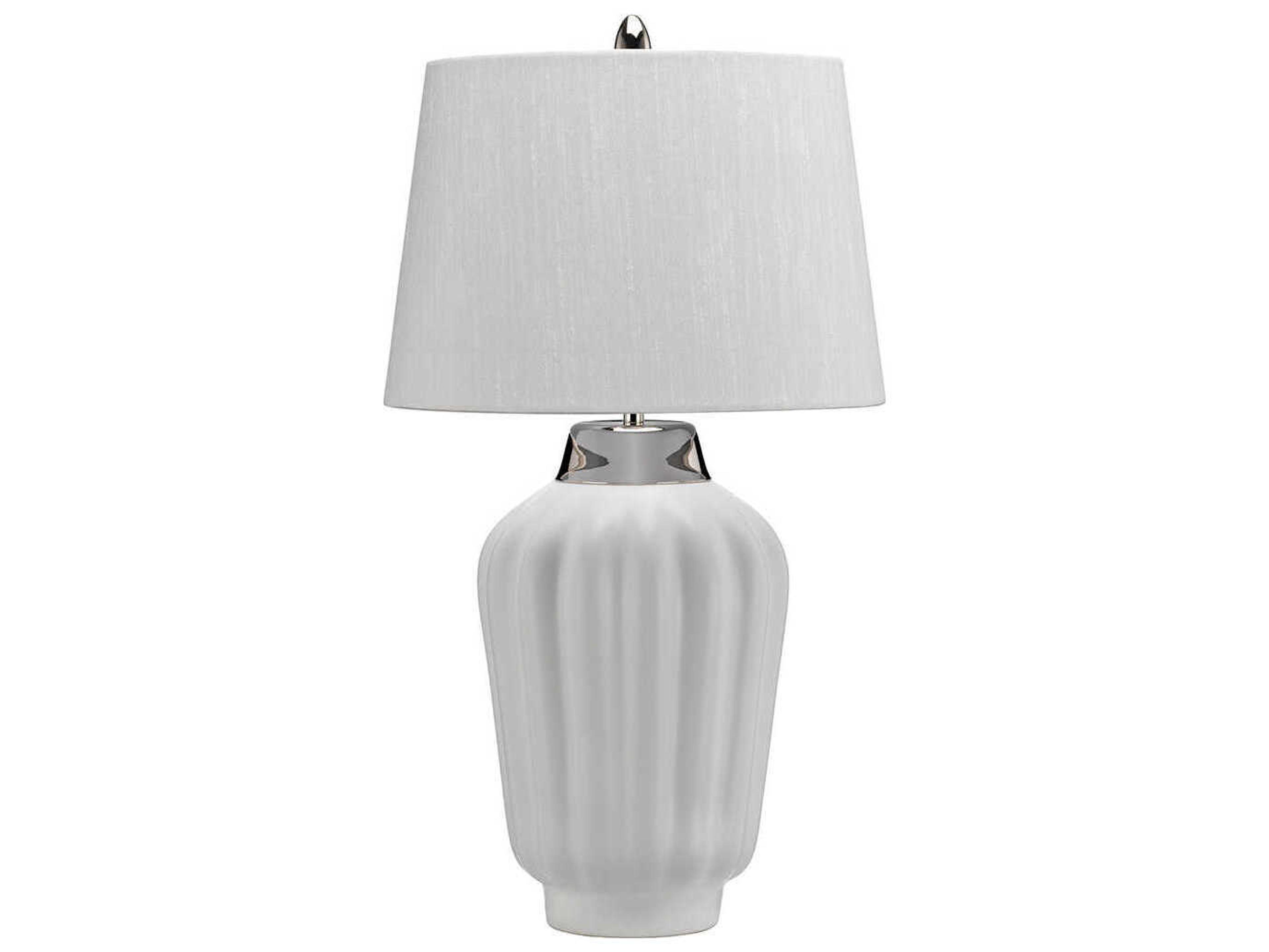 Bexley Polished Nickel White Light Ivory Faux Linen Table Lamp