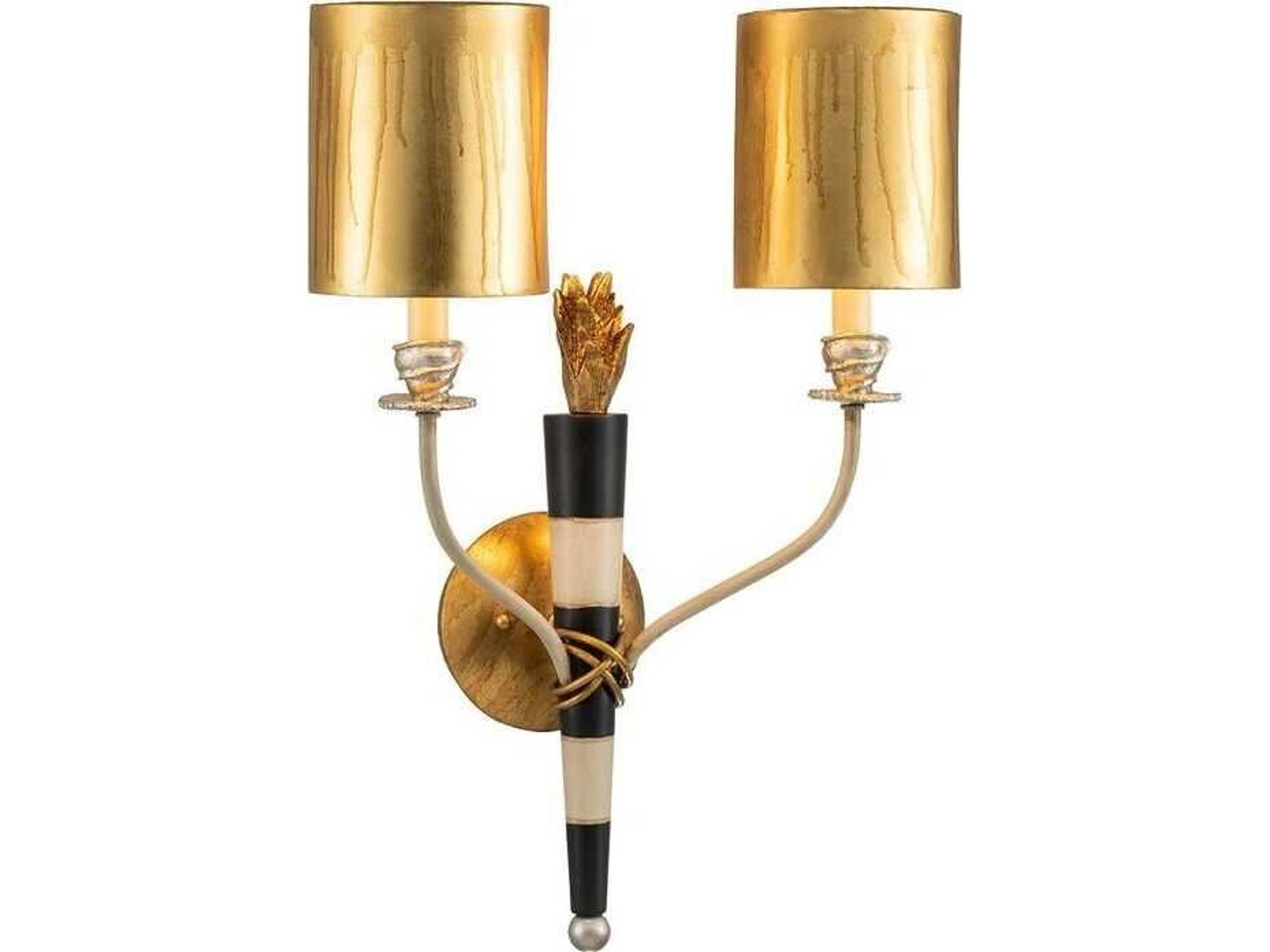 Flambeau 2-Light Black And Cream With Gold Leaf Accents Off White Traditional Wall Sconce