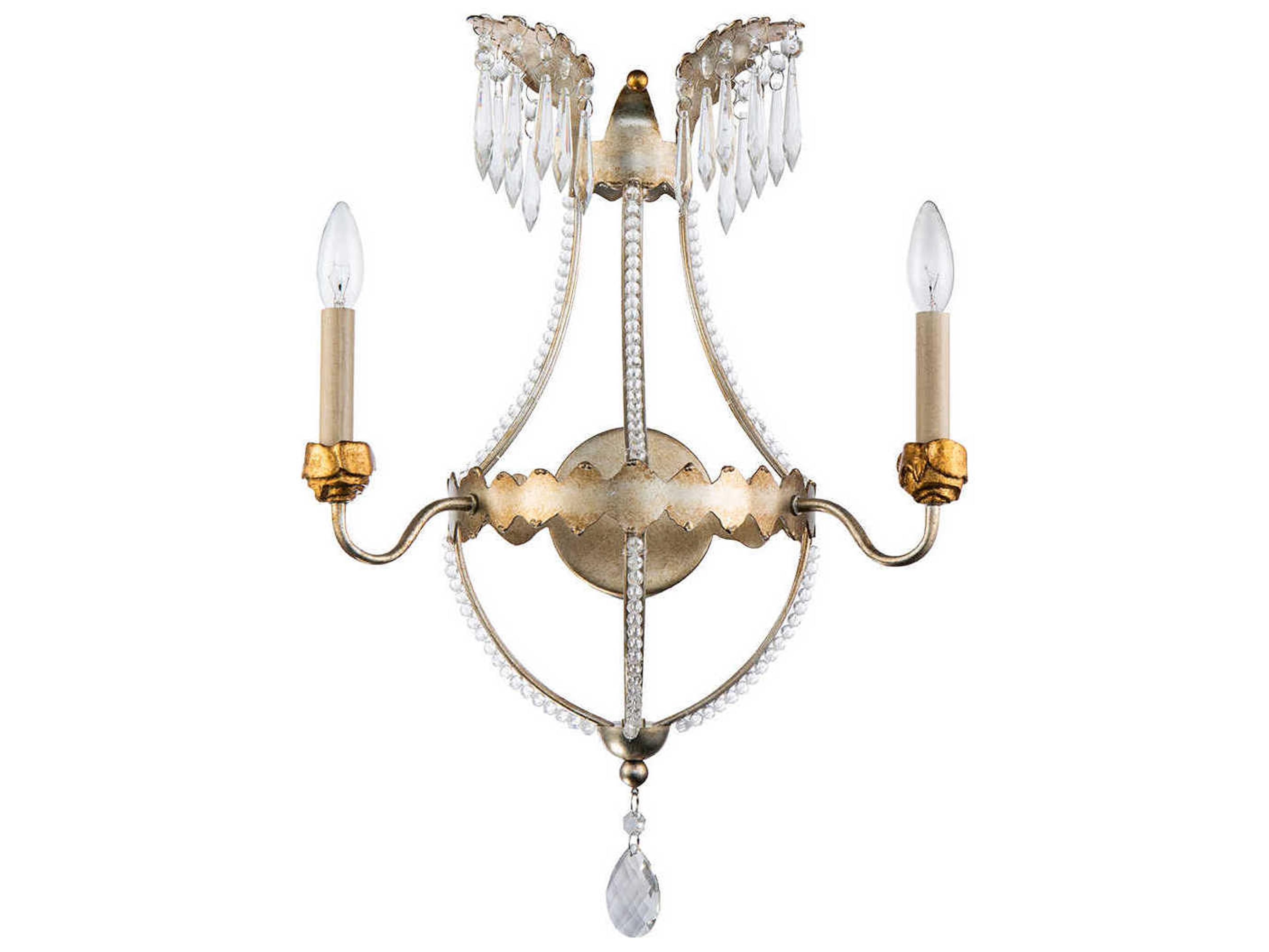 Lucas McKearn 2-Light Distressed Silver Gold Crystal Wall Sconce
