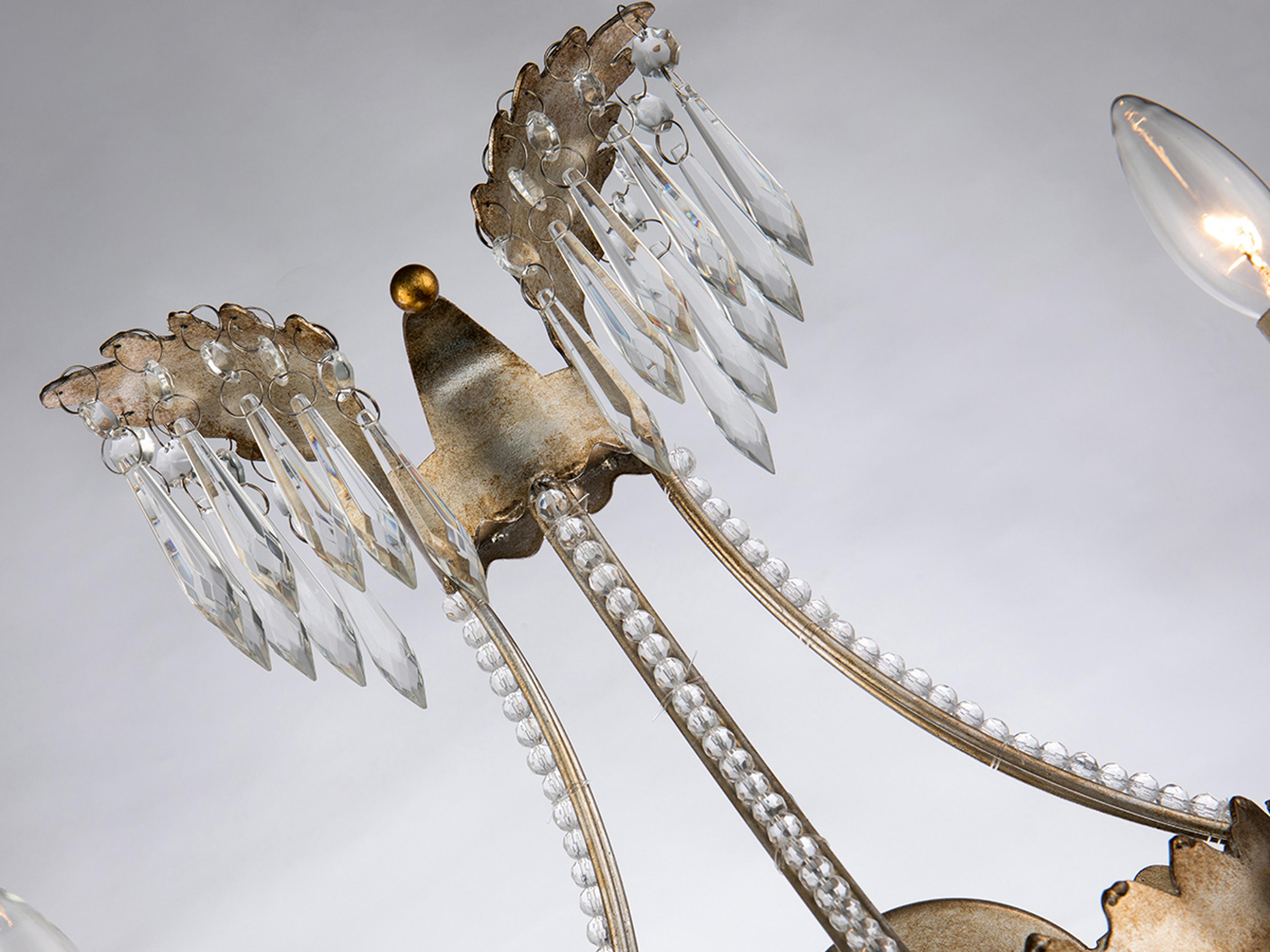 Lucas McKearn 2-Light Distressed Silver Gold Crystal Wall Sconce