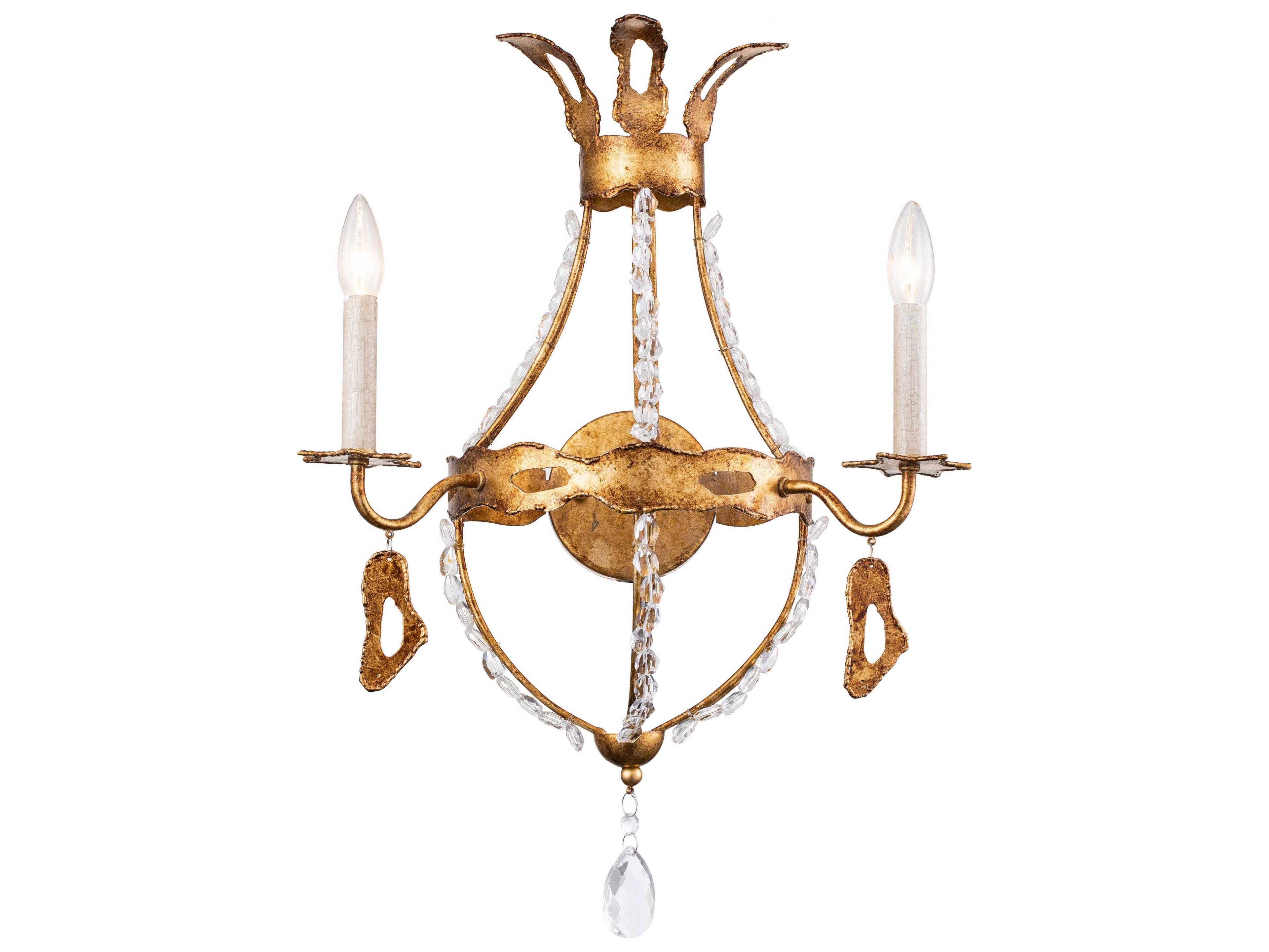 Monteleone 2-Light Antique Gold Crystal Glass Wall Sconce