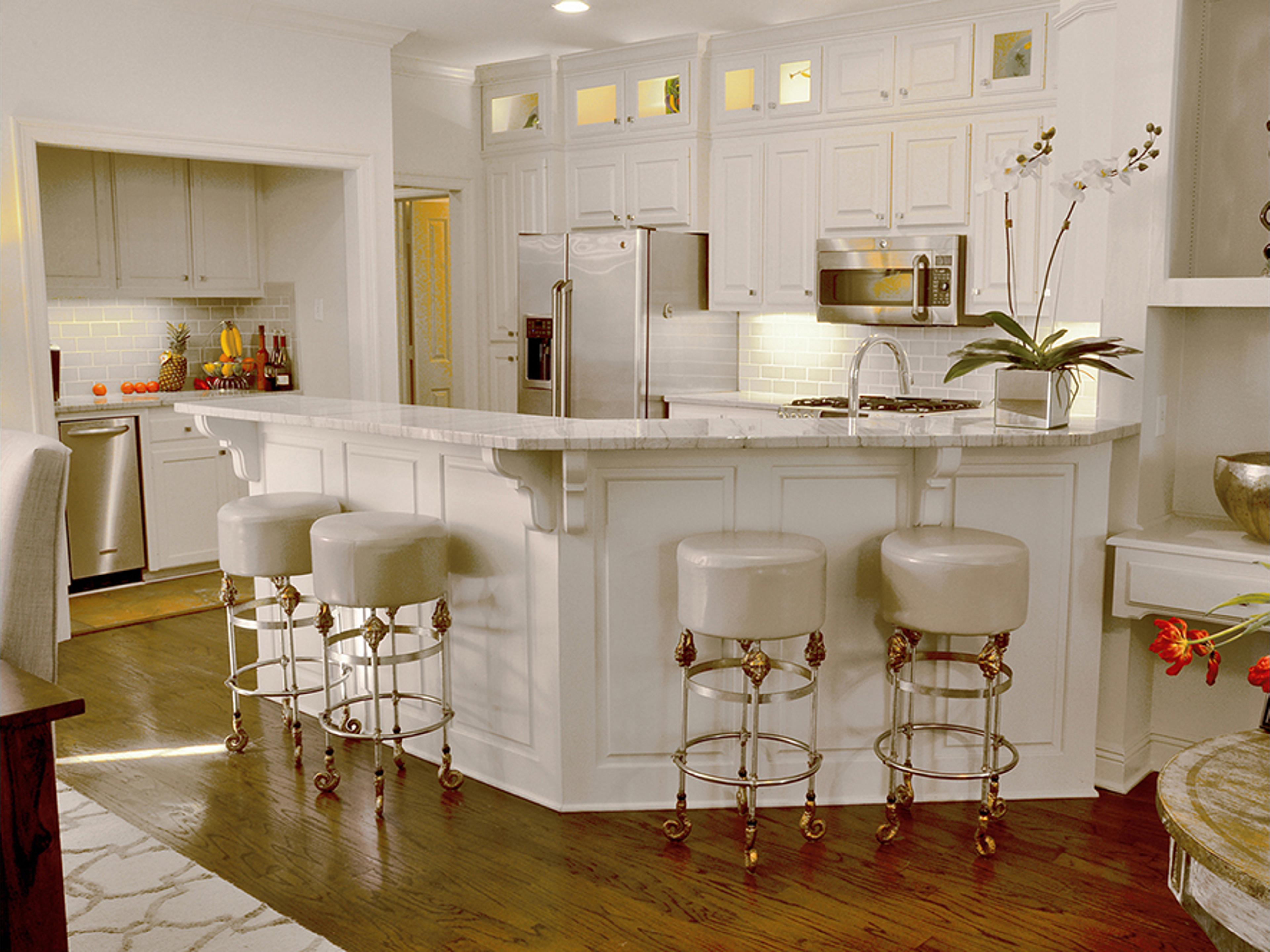 Lucas McKearn Armory Leather Putty Chrome Gold Bar Stool