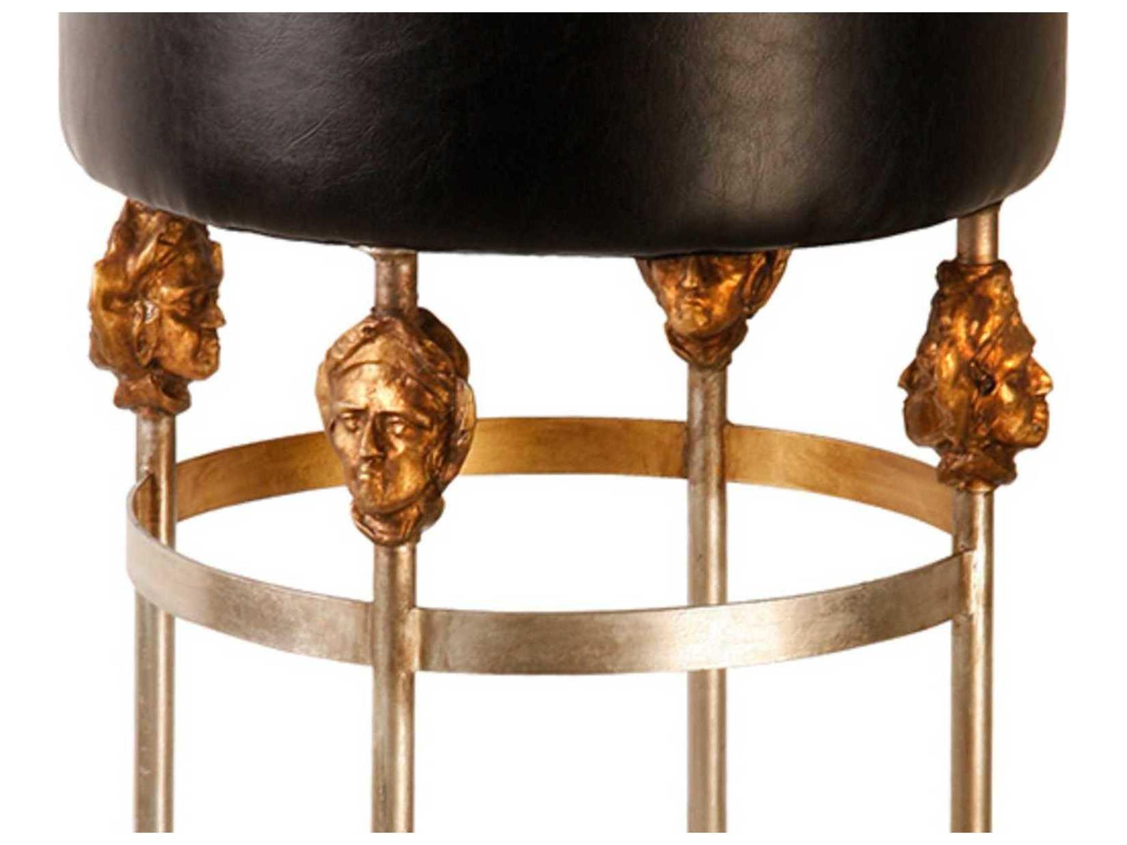 Lucas McKearn Armory Leather Black Chrome Gold Bar Stool