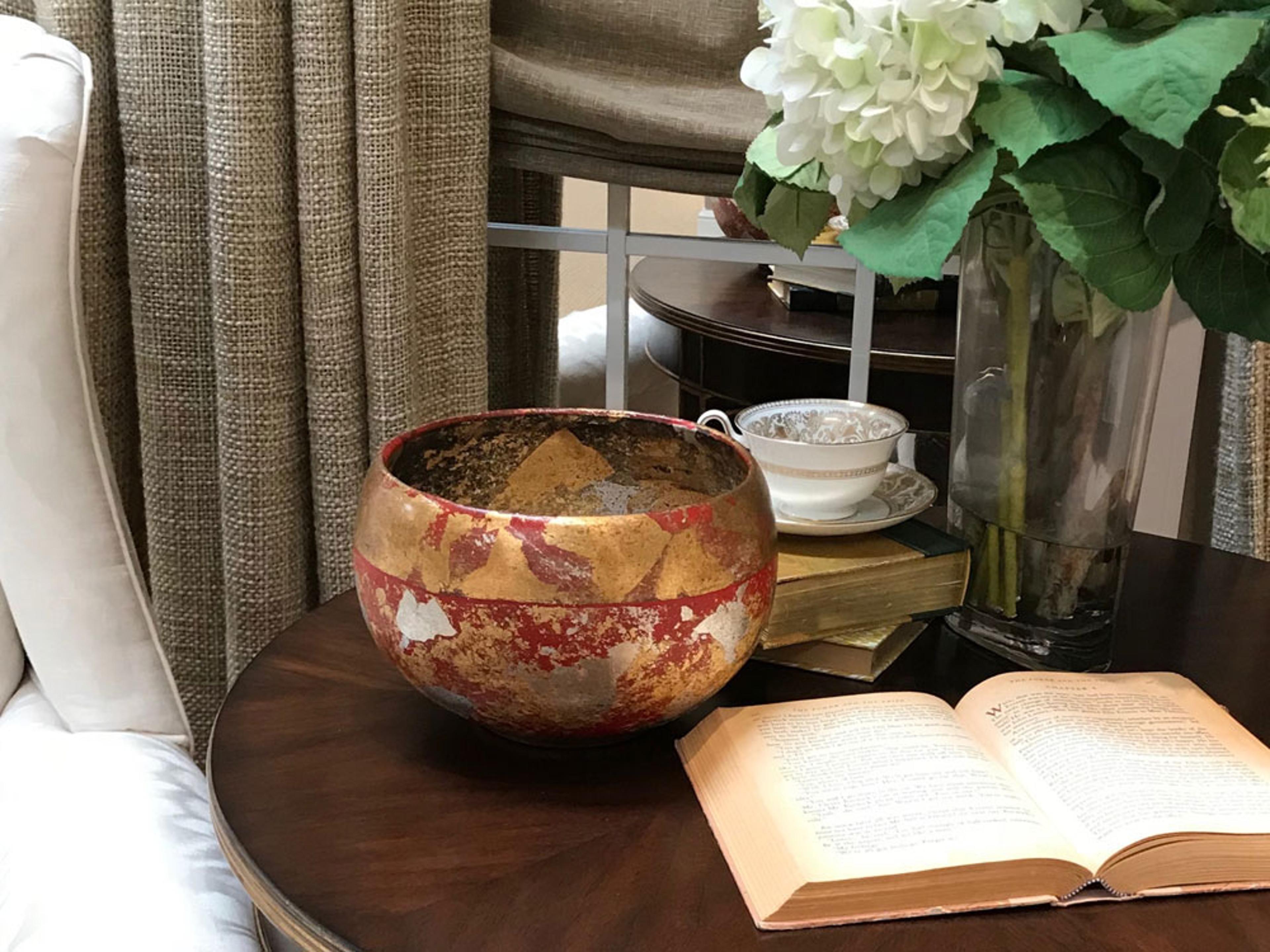 Lucas McKearn Vermillion Red / Gold / Silver Leaf Decorative Bowl