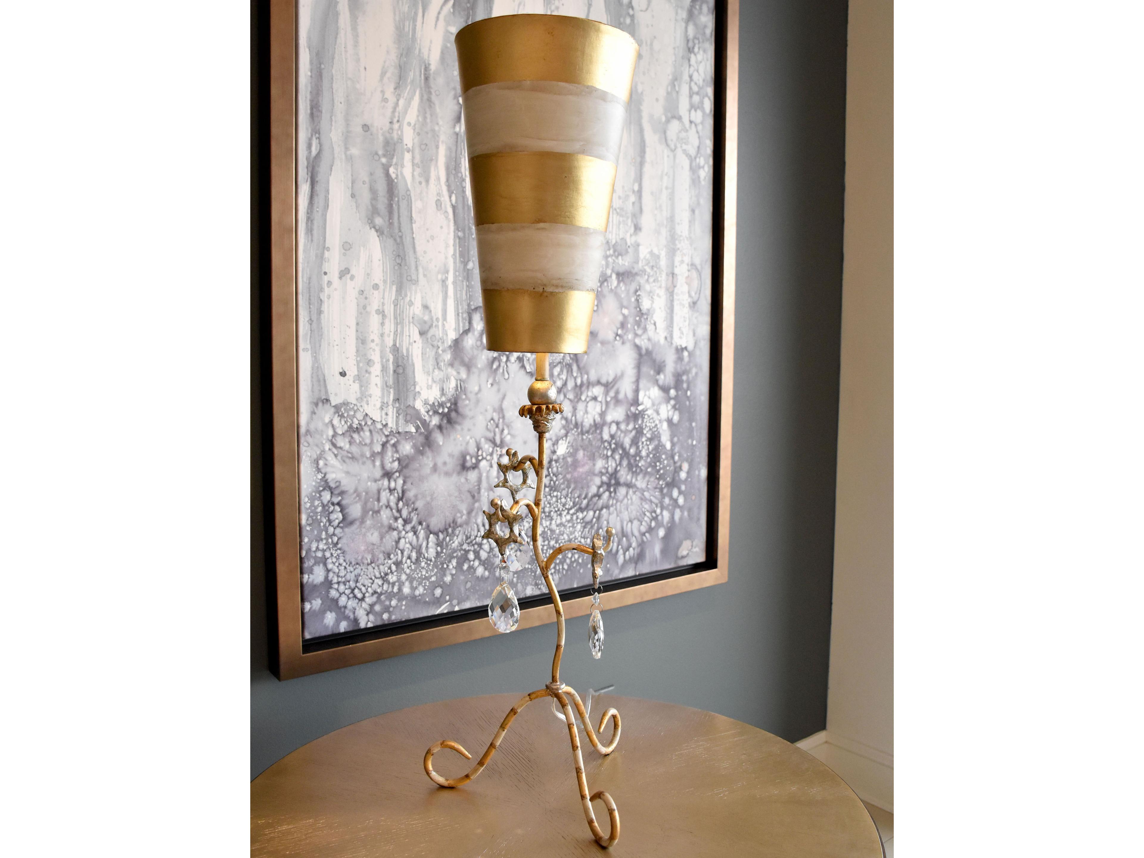 Lucas McKearn Tivoli Crystal Glass Cream Gold Striped Off White Buffet Lamp