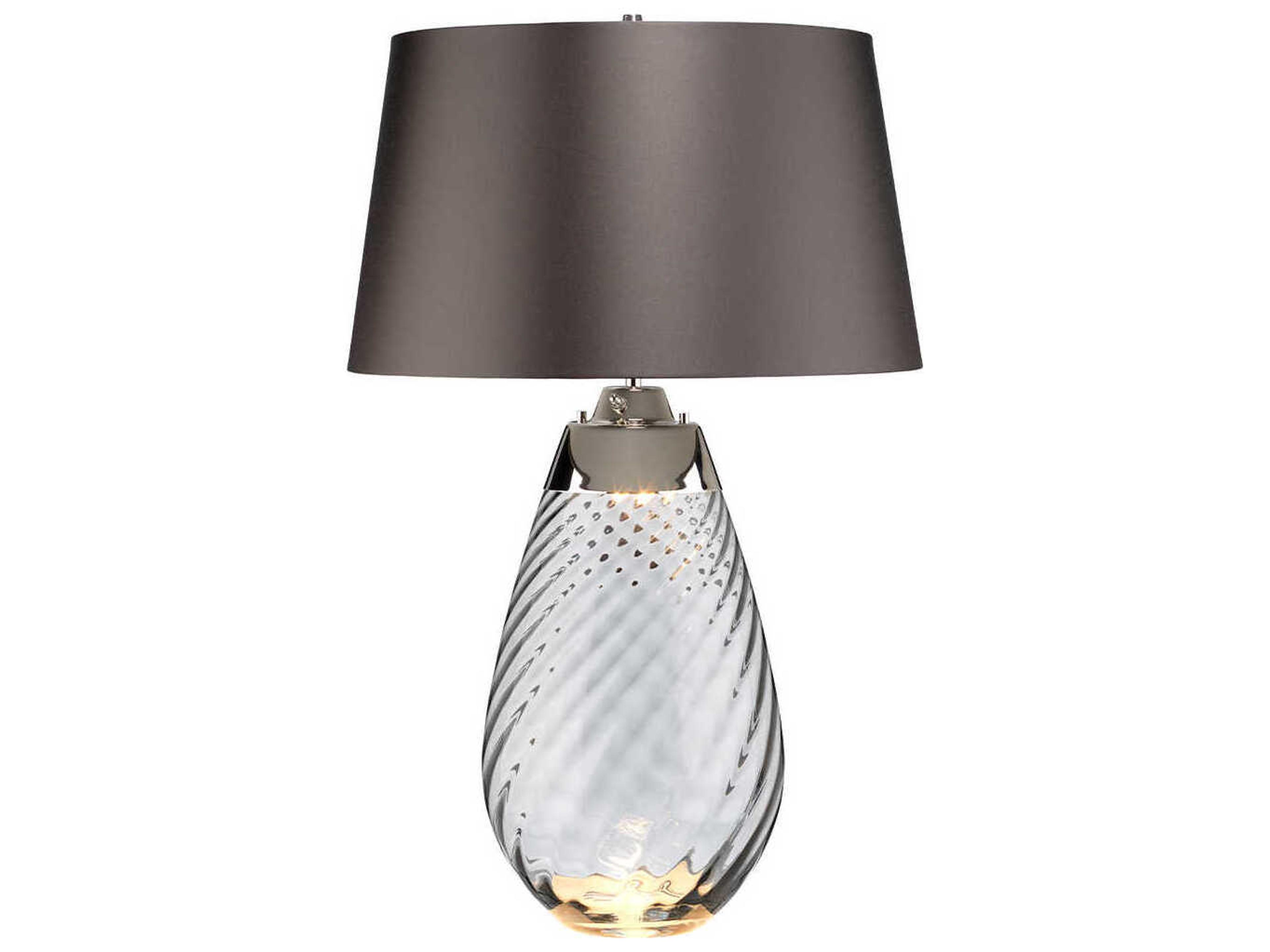 Lena Smoke Slate Satin With Silver Laminate Lining Gray Glass Buffet Lamp with Shade