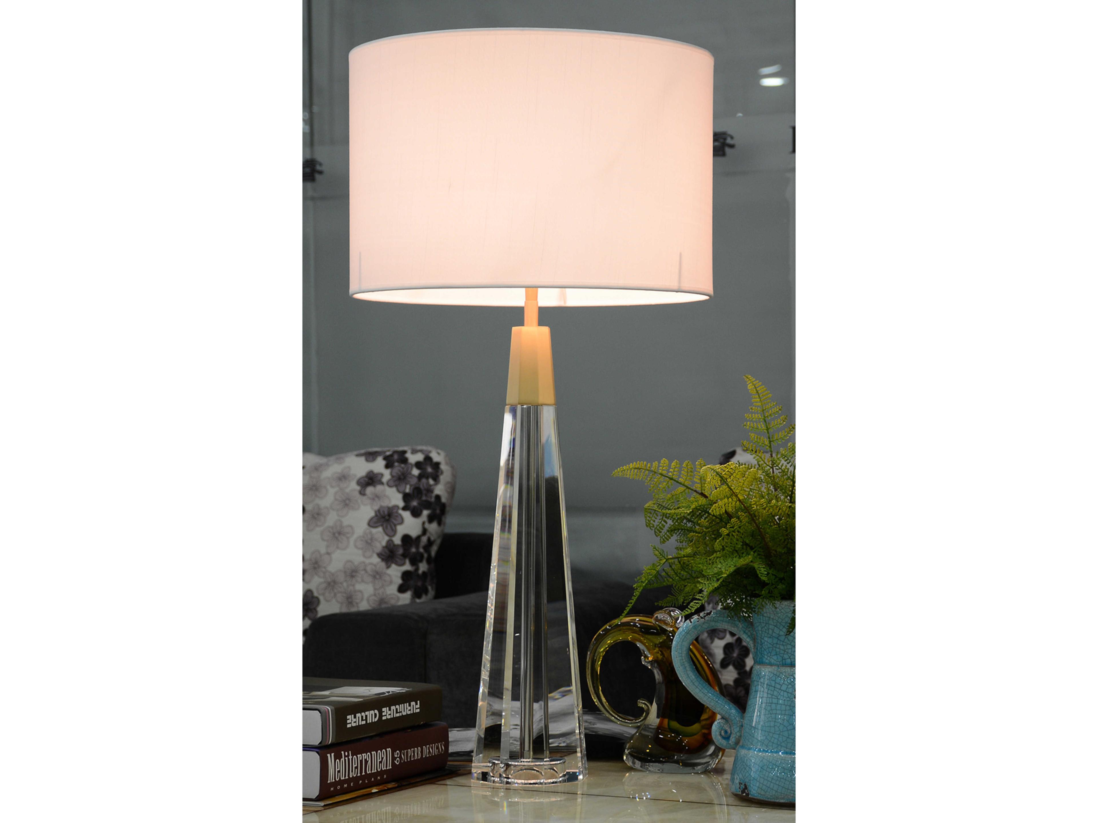 Lucas McKearn Monroe Brushed Brass White Fabric Crystal Glass Buffet Lamp