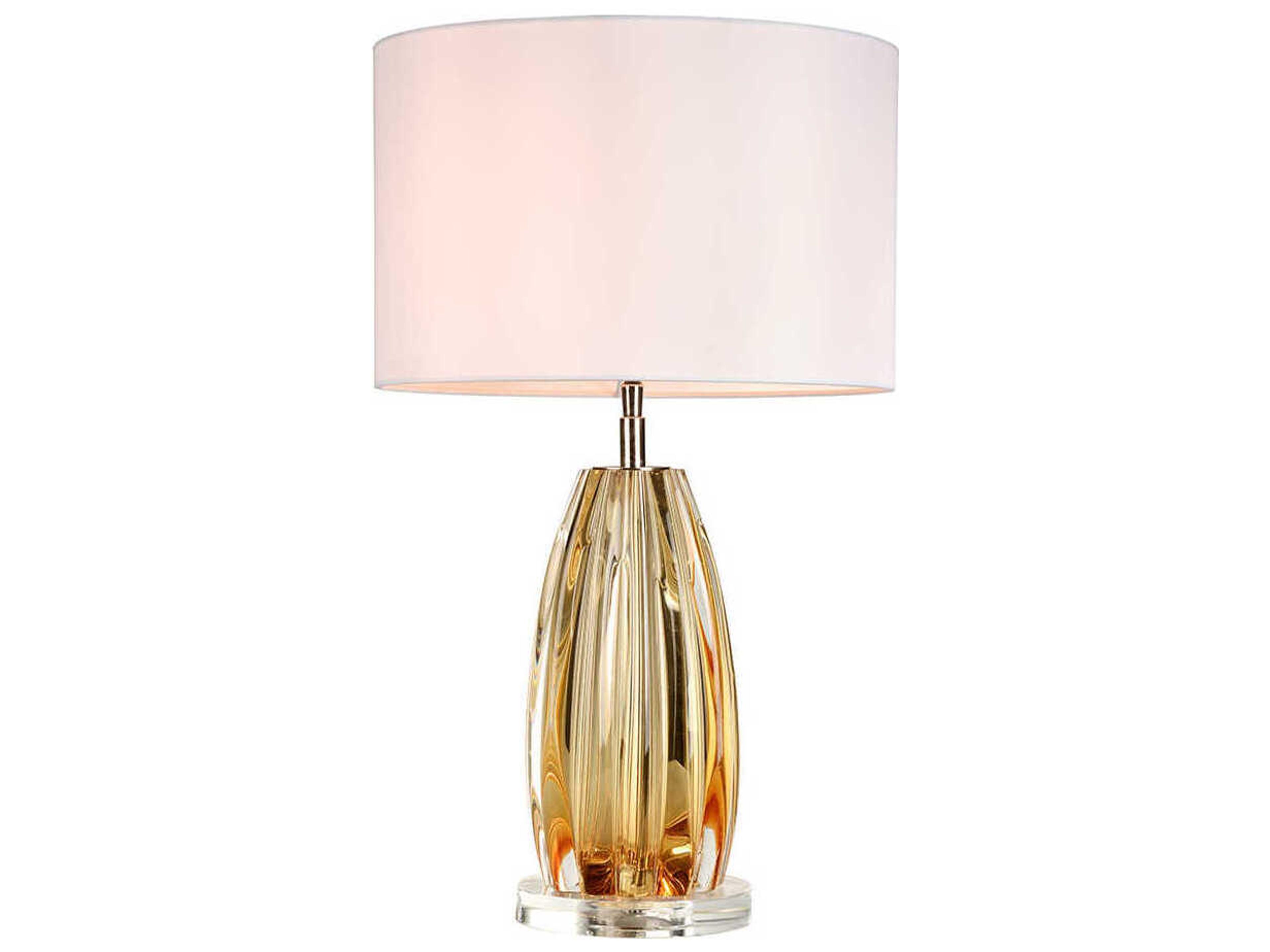 Lucas McKearn Cognac Clear Amber Glass White Fabric Orange Buffet Lamp