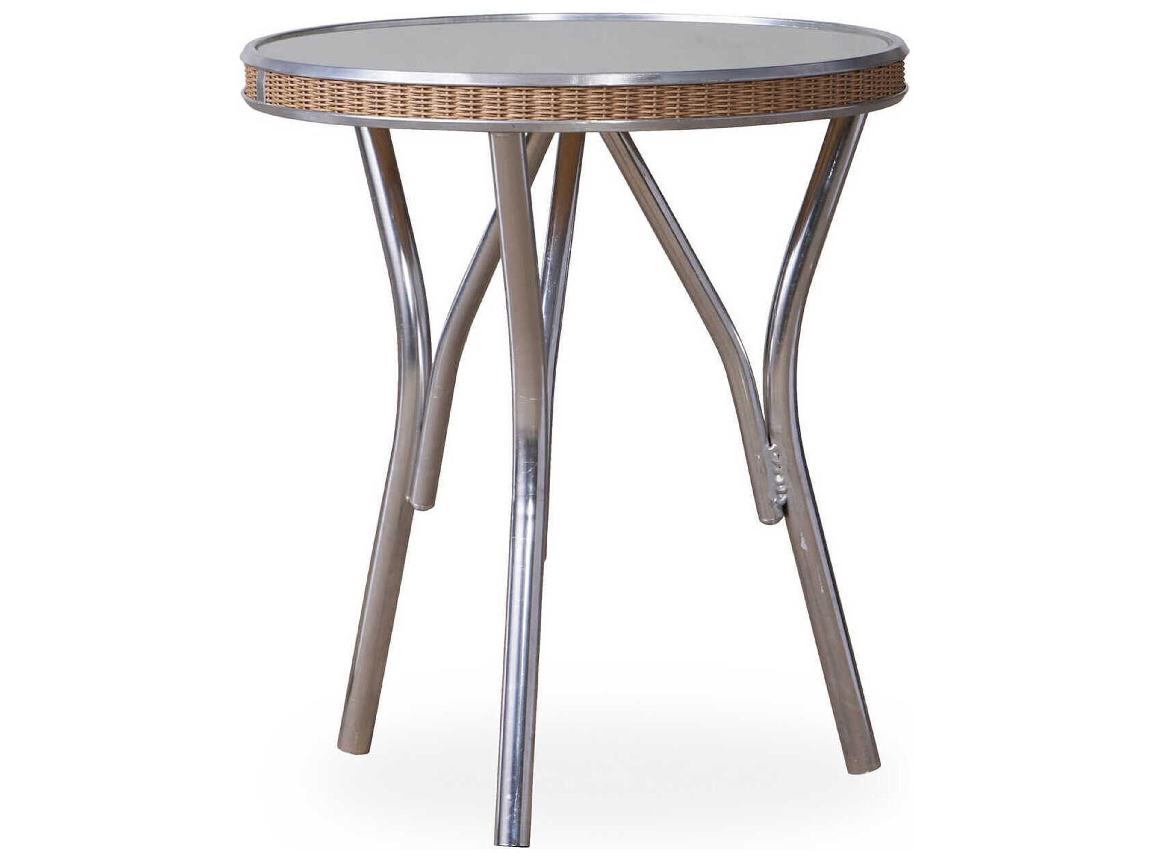 All Seasons Round Wicker End Table Outdoor Glass Top