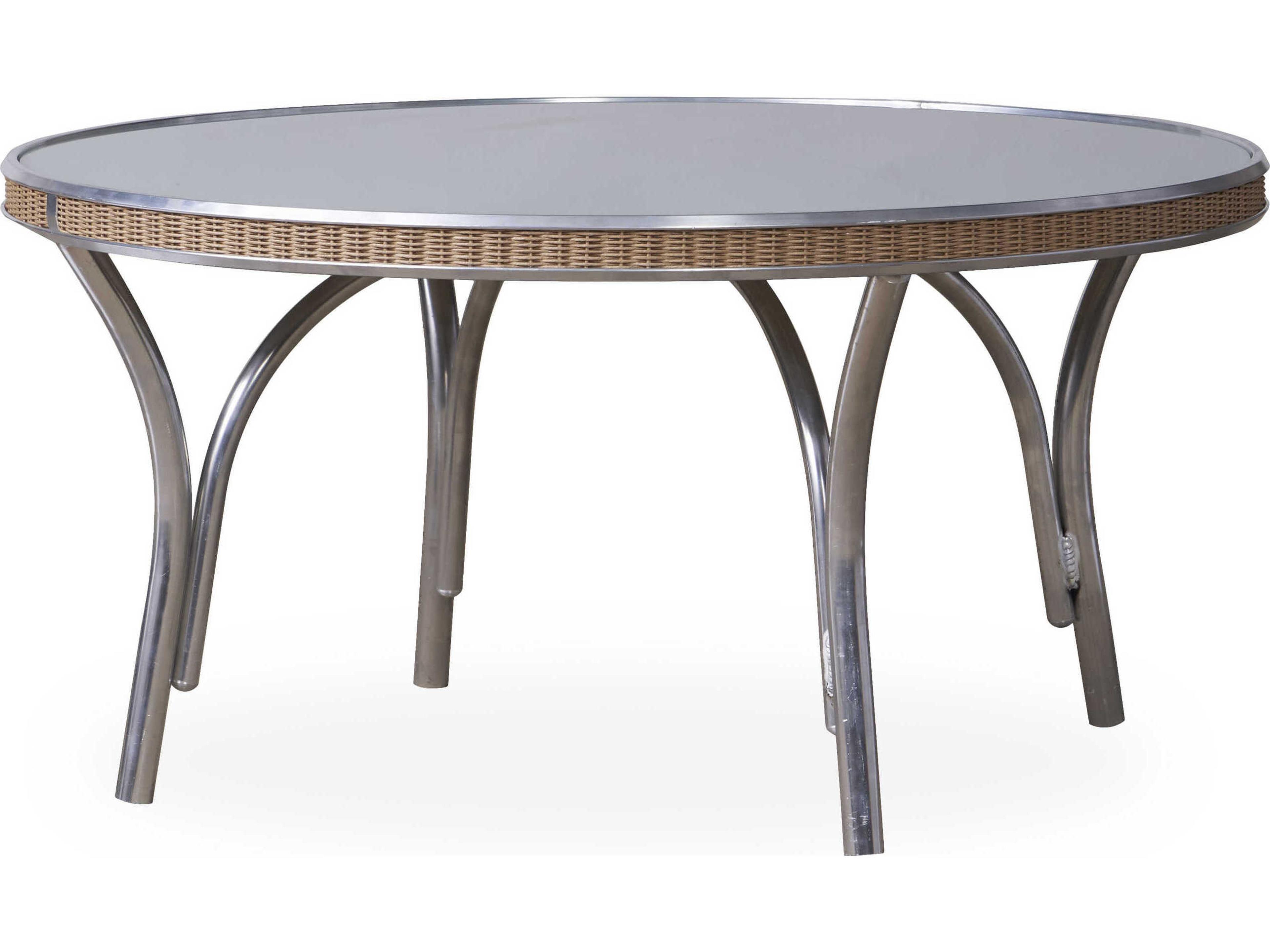 All Seasons Wicker Round Taupe Glass Top Outdoor Coffee Table