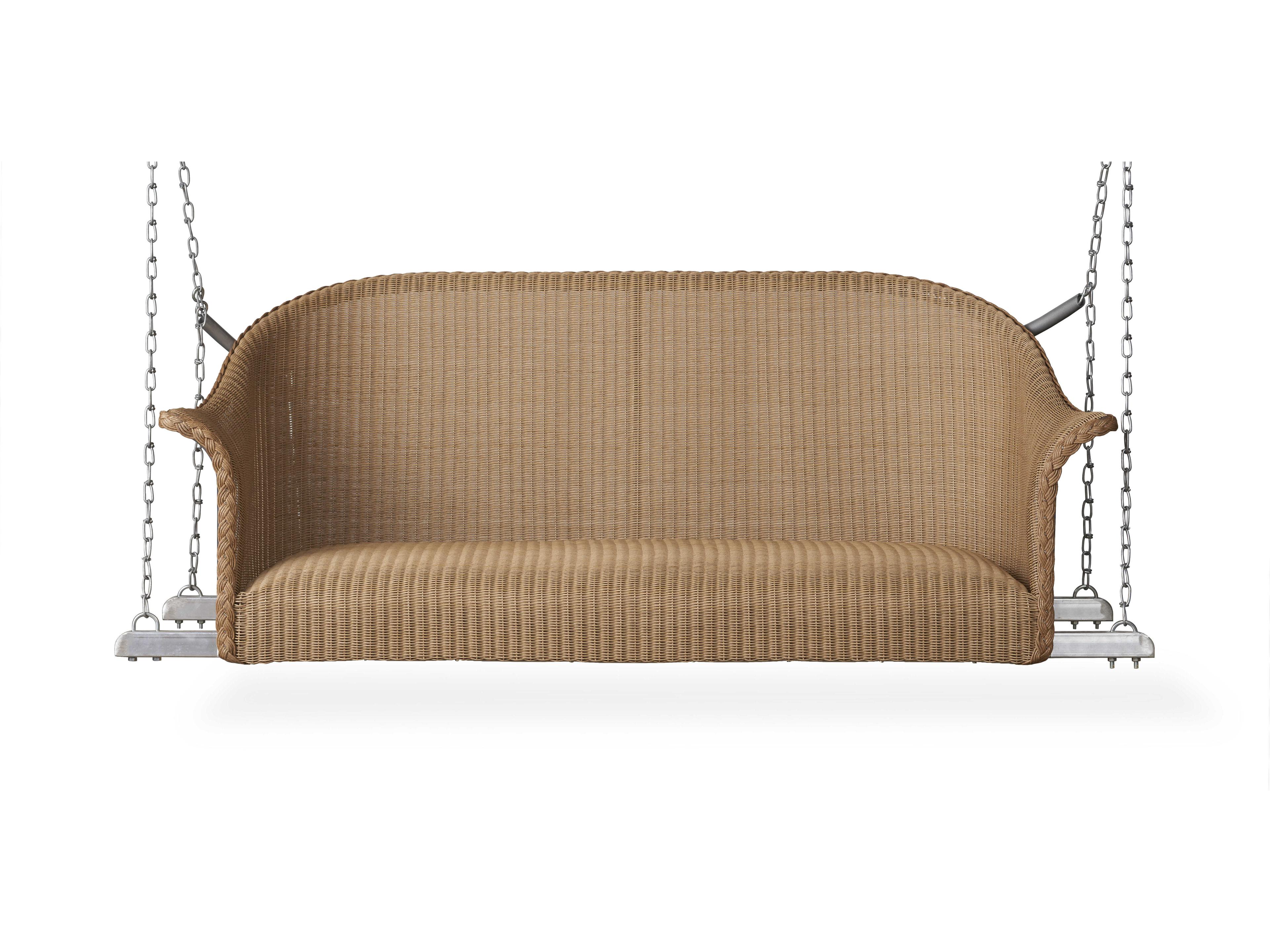 Lloyd Flanders All Seasons Wicker Loveseat Patio Swing with Padded Seat