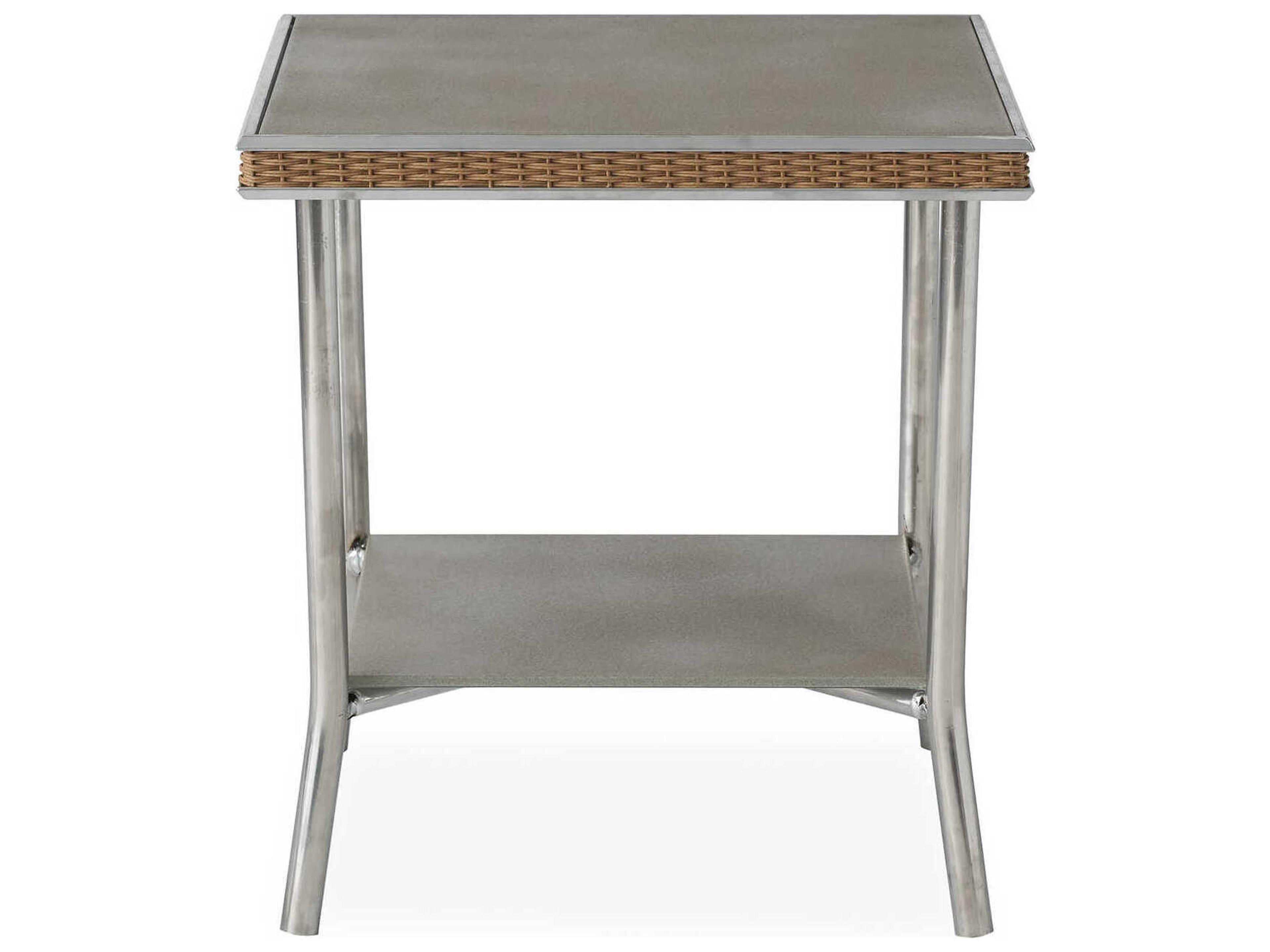 Lloyd Flanders Visions Wicker Square Taupe Glass Outdoor End Table