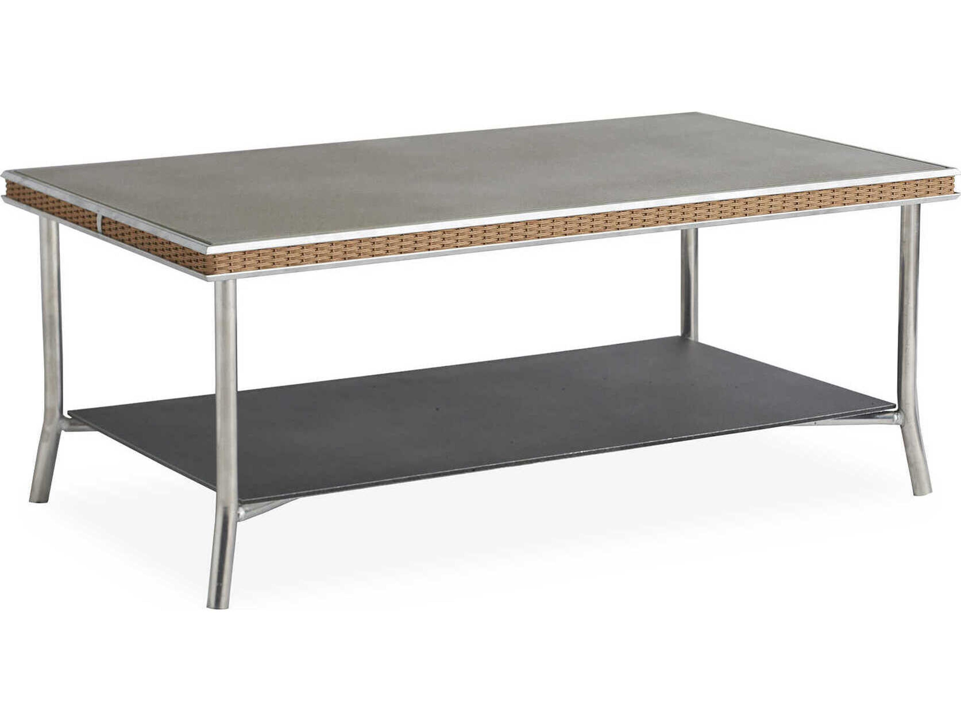 Lloyd Flanders Visions Wicker Rectangular Taupe Glass Top Outdoor Coffee Table