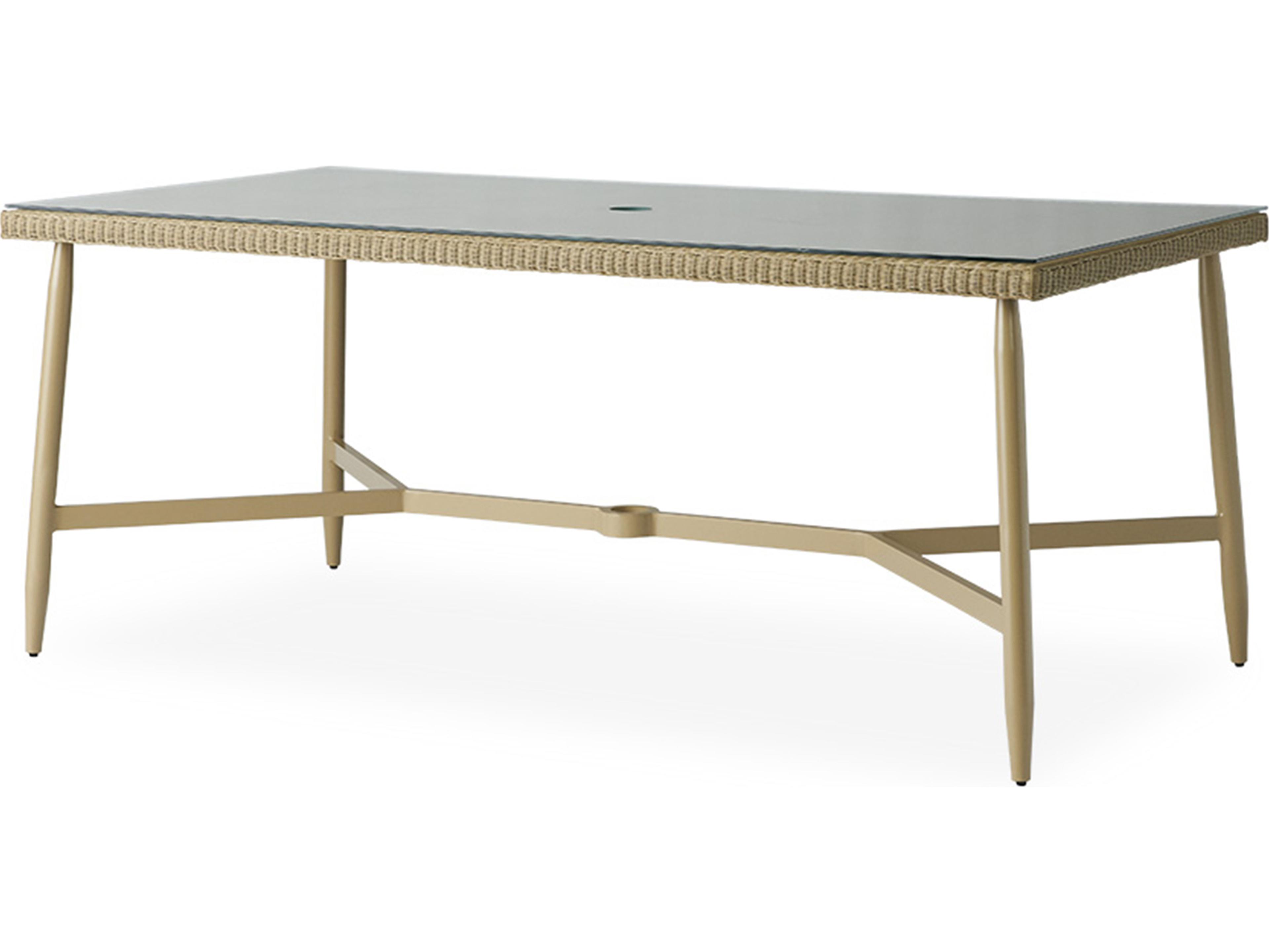 Lloyd Flanders Fairview Wicker Rectangular Glass Top Outdoor Dining Table with Umbrella Hole
