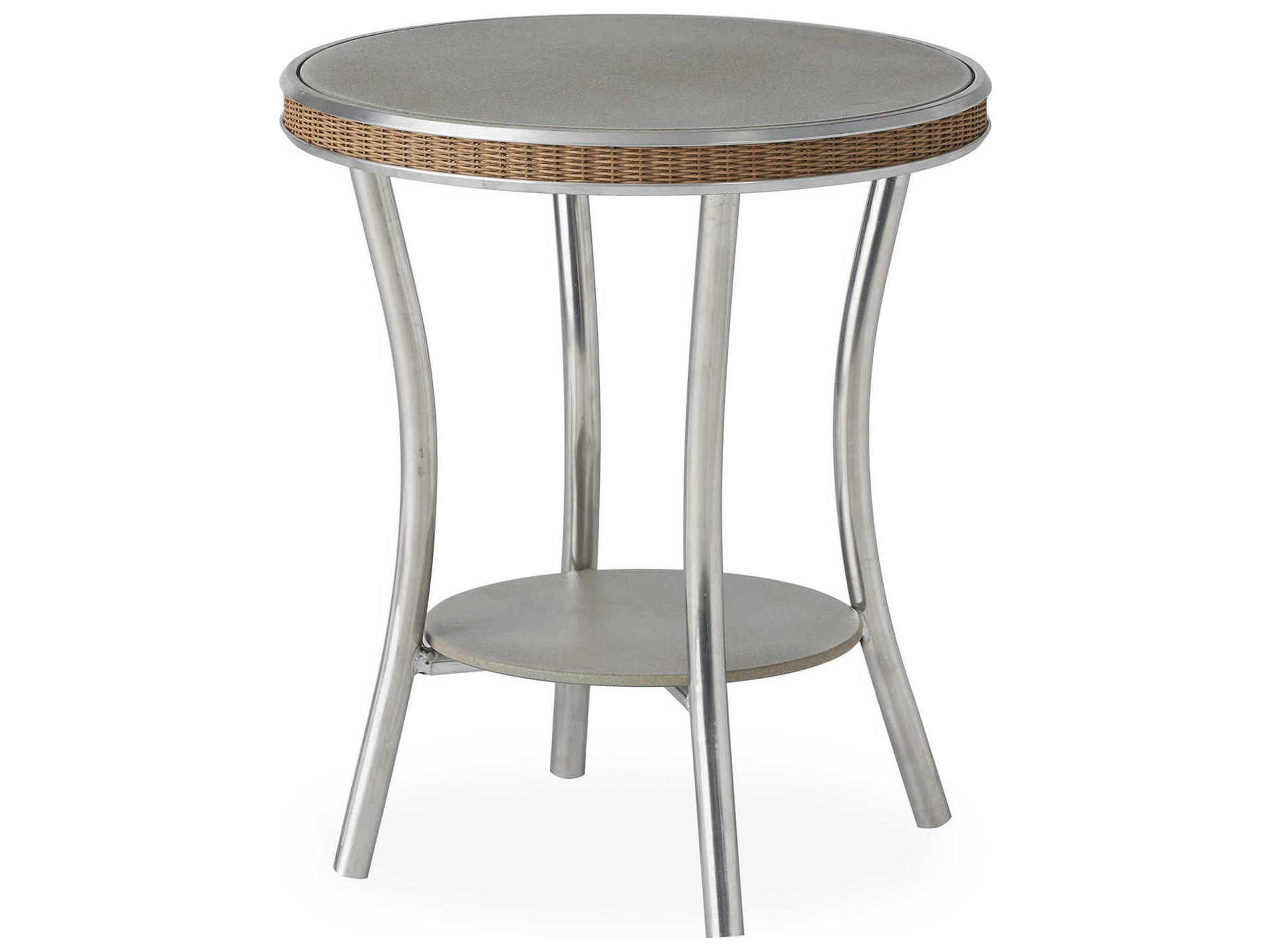 Essence Round End Table Wicker Glass Top Patio Furniture