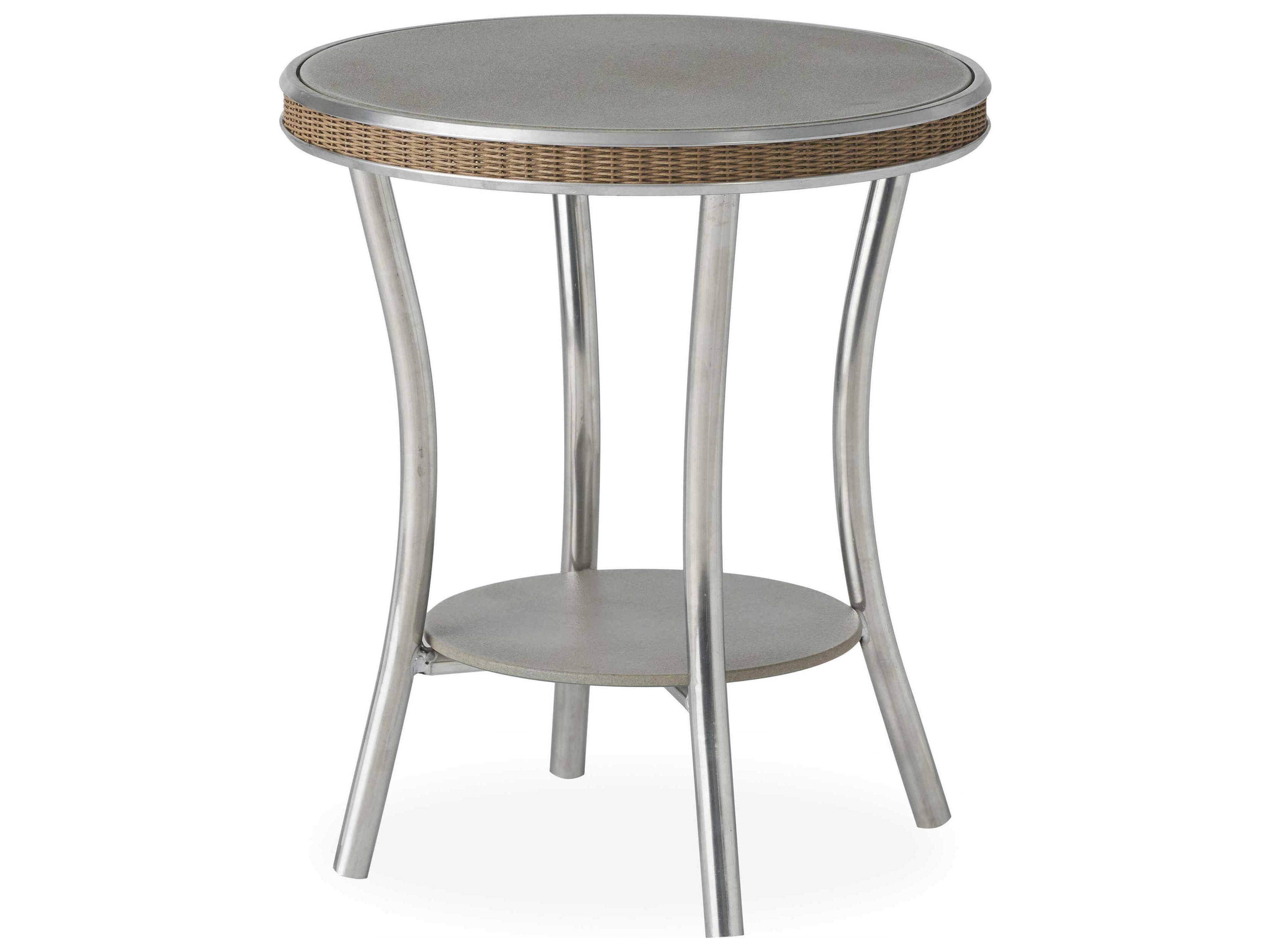 Lloyd Flanders Essence Wicker Round Glass Top Outdoor Patio End Table