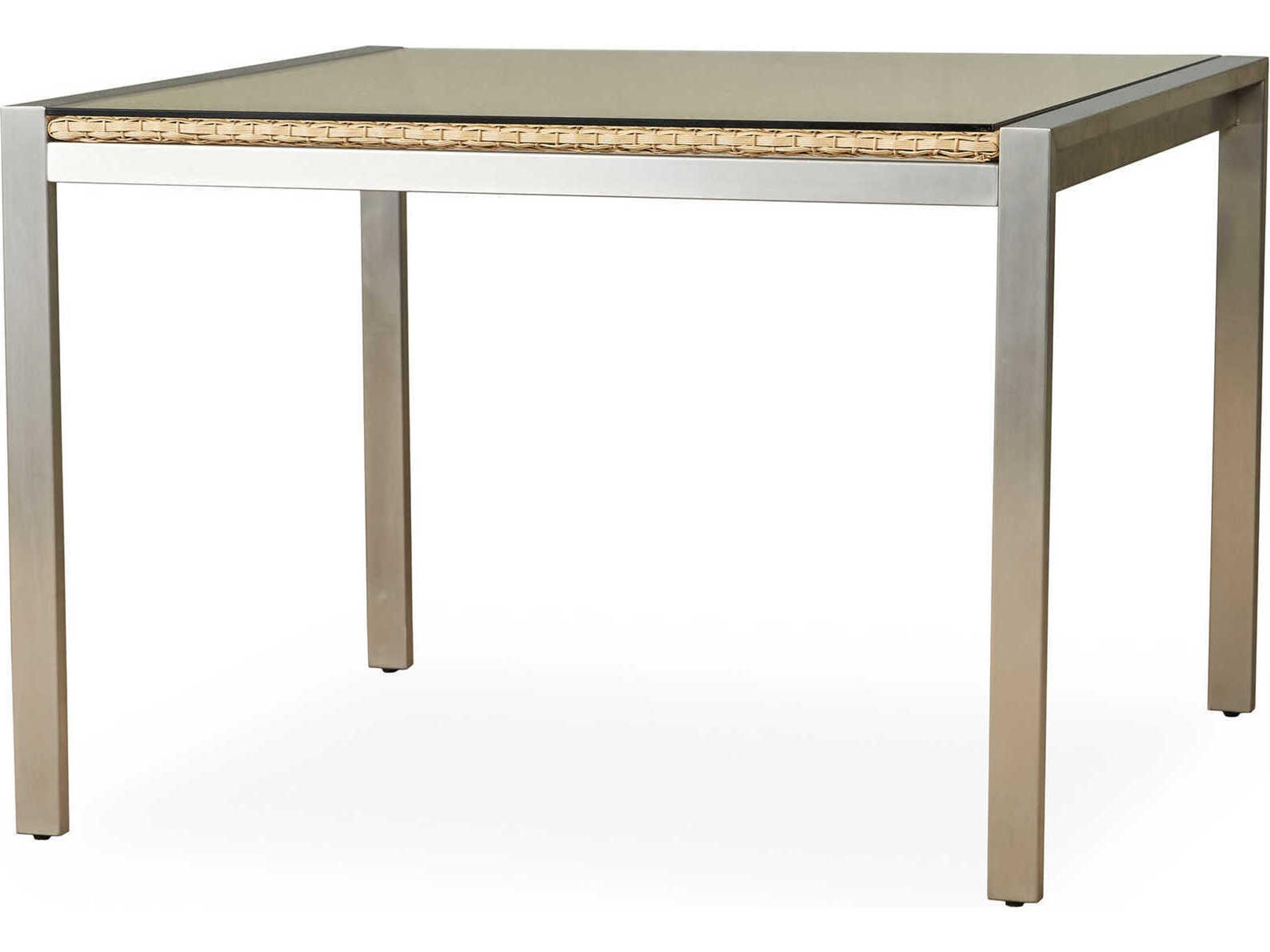 Lloyd Flanders Elements Steel Wicker Square Lay-On Glass Top Outdoor Patio Dining Table