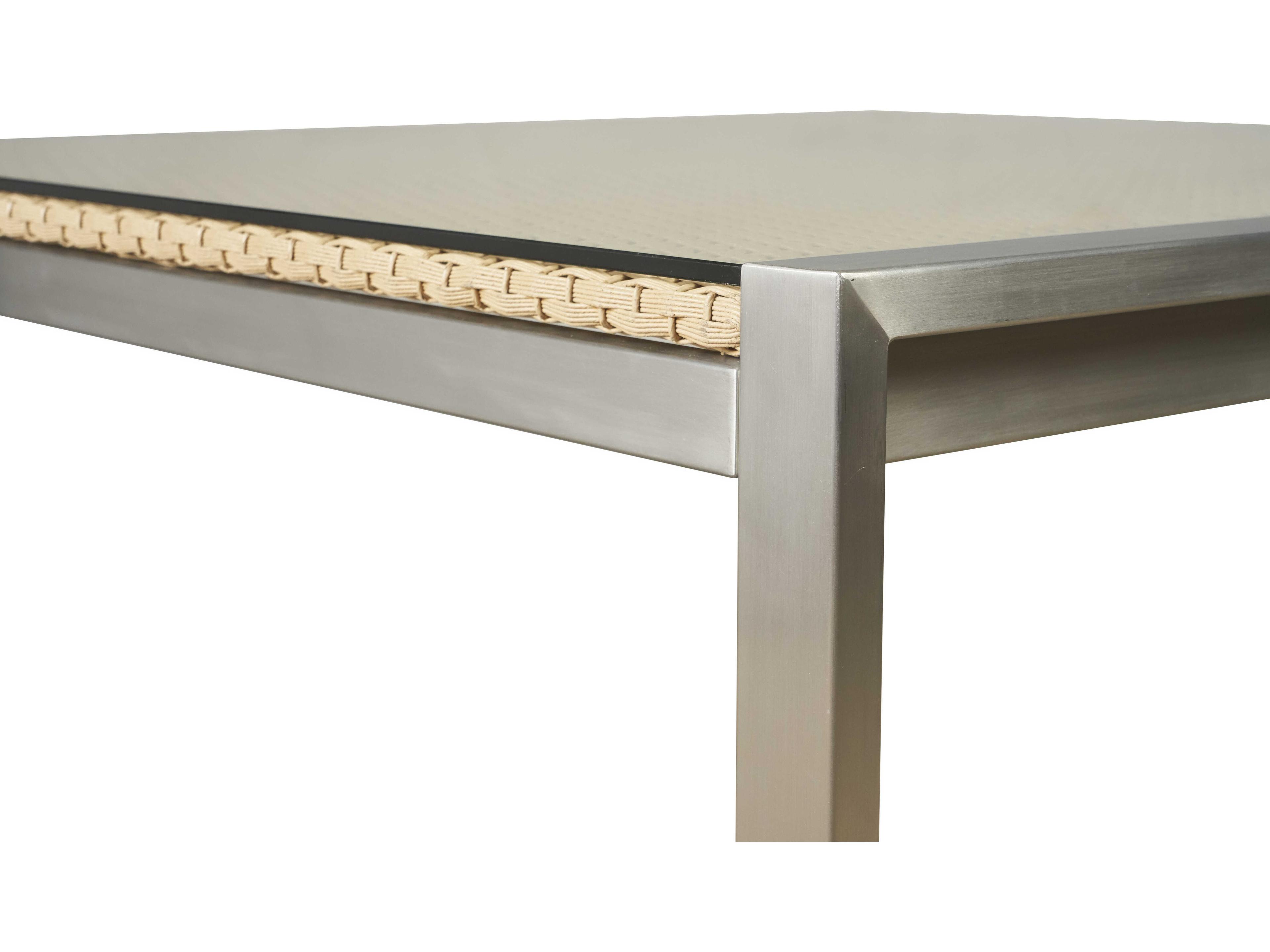 Lloyd Flanders Elements Steel Wicker Square Lay-On Glass Top Outdoor Patio Dining Table