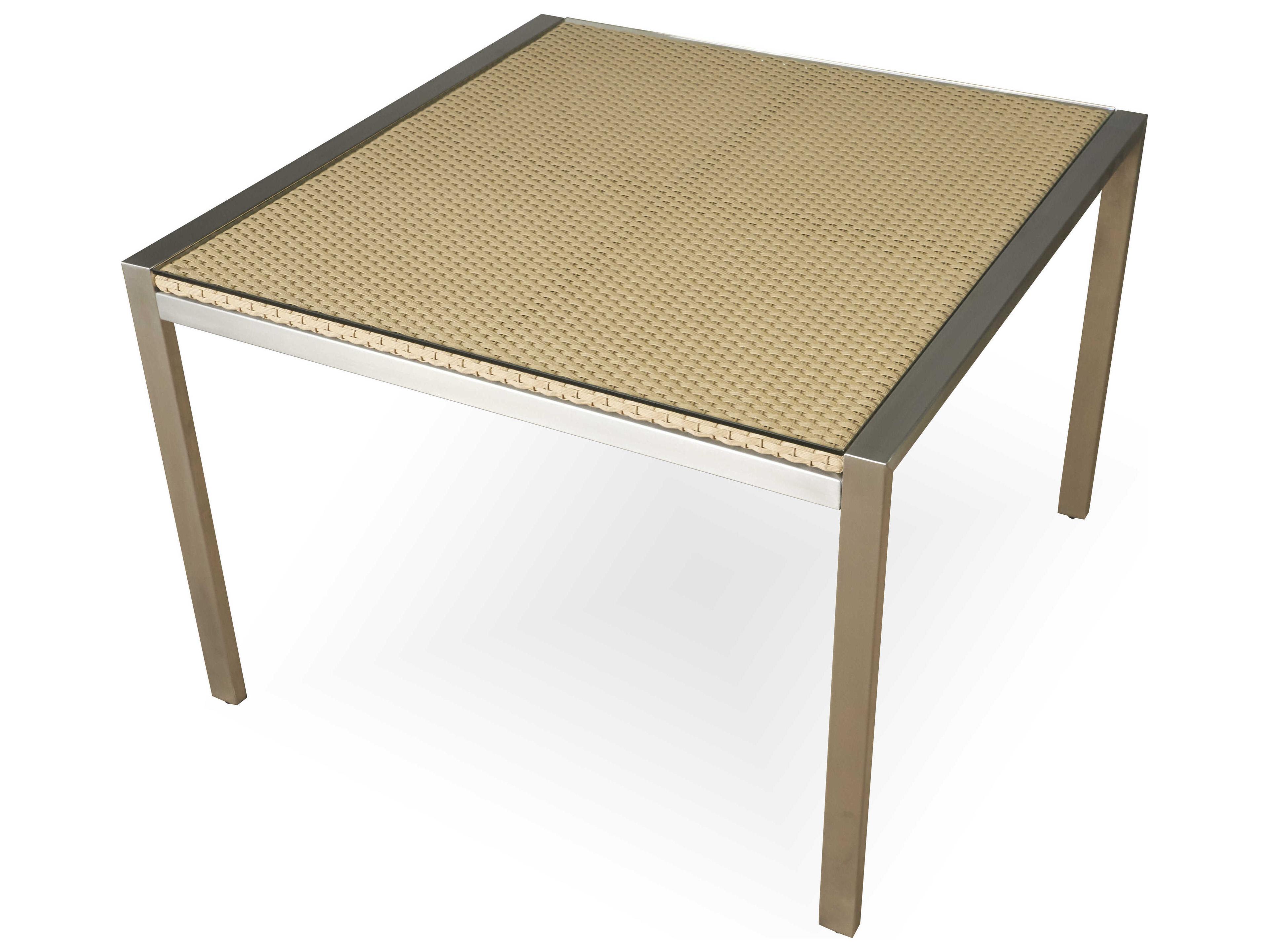 Lloyd Flanders Elements Steel Wicker Square Lay-On Glass Top Outdoor Patio Dining Table