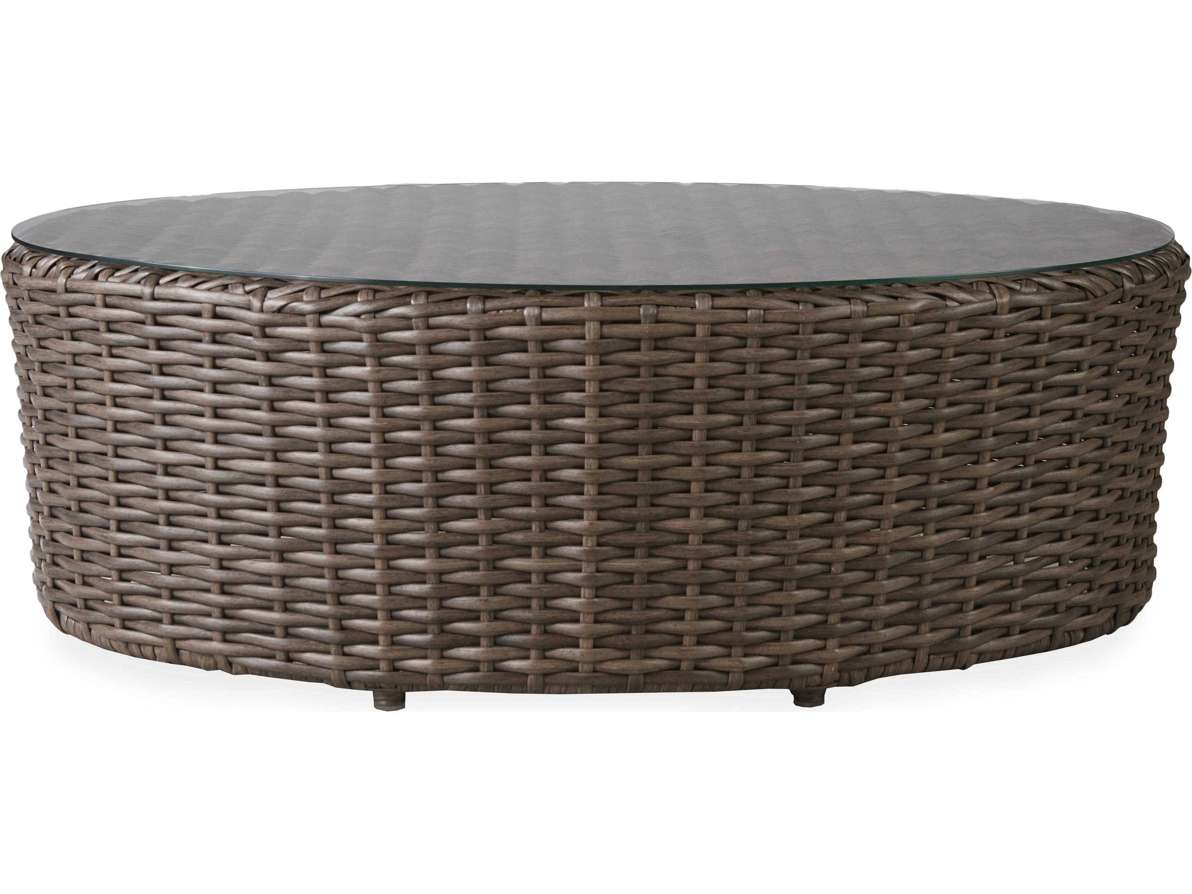 Lloyd Flanders Largo Wicker Oval Lay on Glass Top Patio Coffee Table
