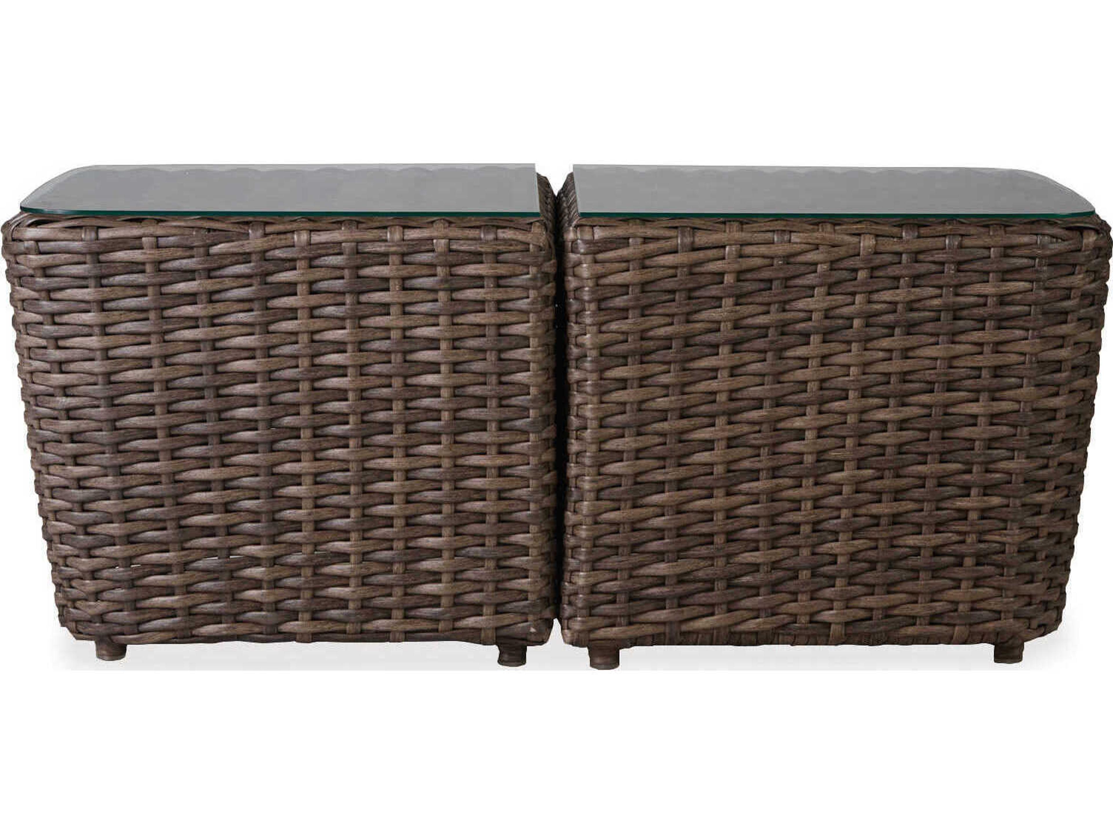 Lloyd Flanders Largo Wicker Rectangular with Lay-On Glass Top Two-Piece Bunching Outdoor Coffee Table