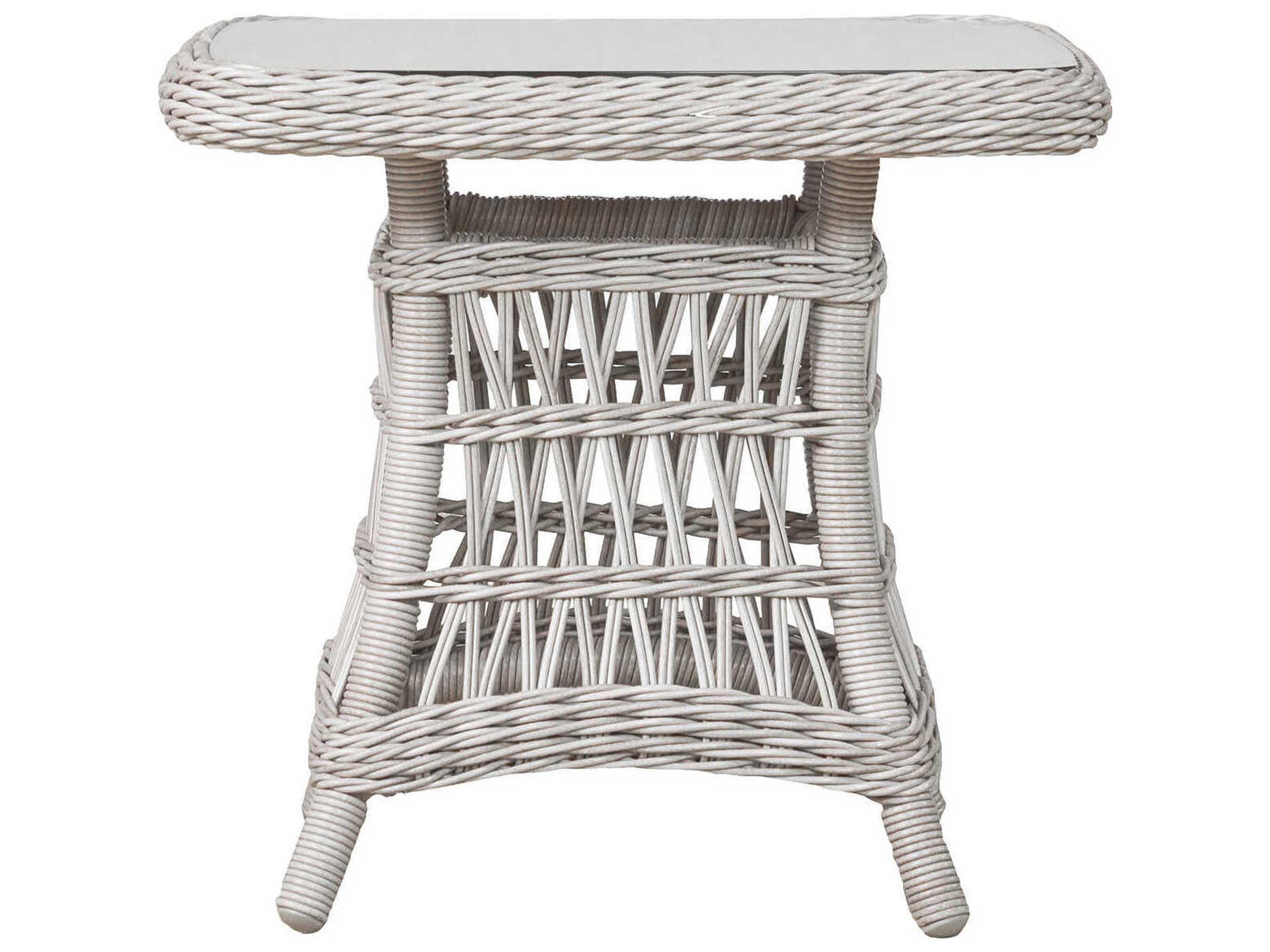 Lloyd Flanders Mackinac Wicker Square Lay-On Glass Top Outdoor End Table