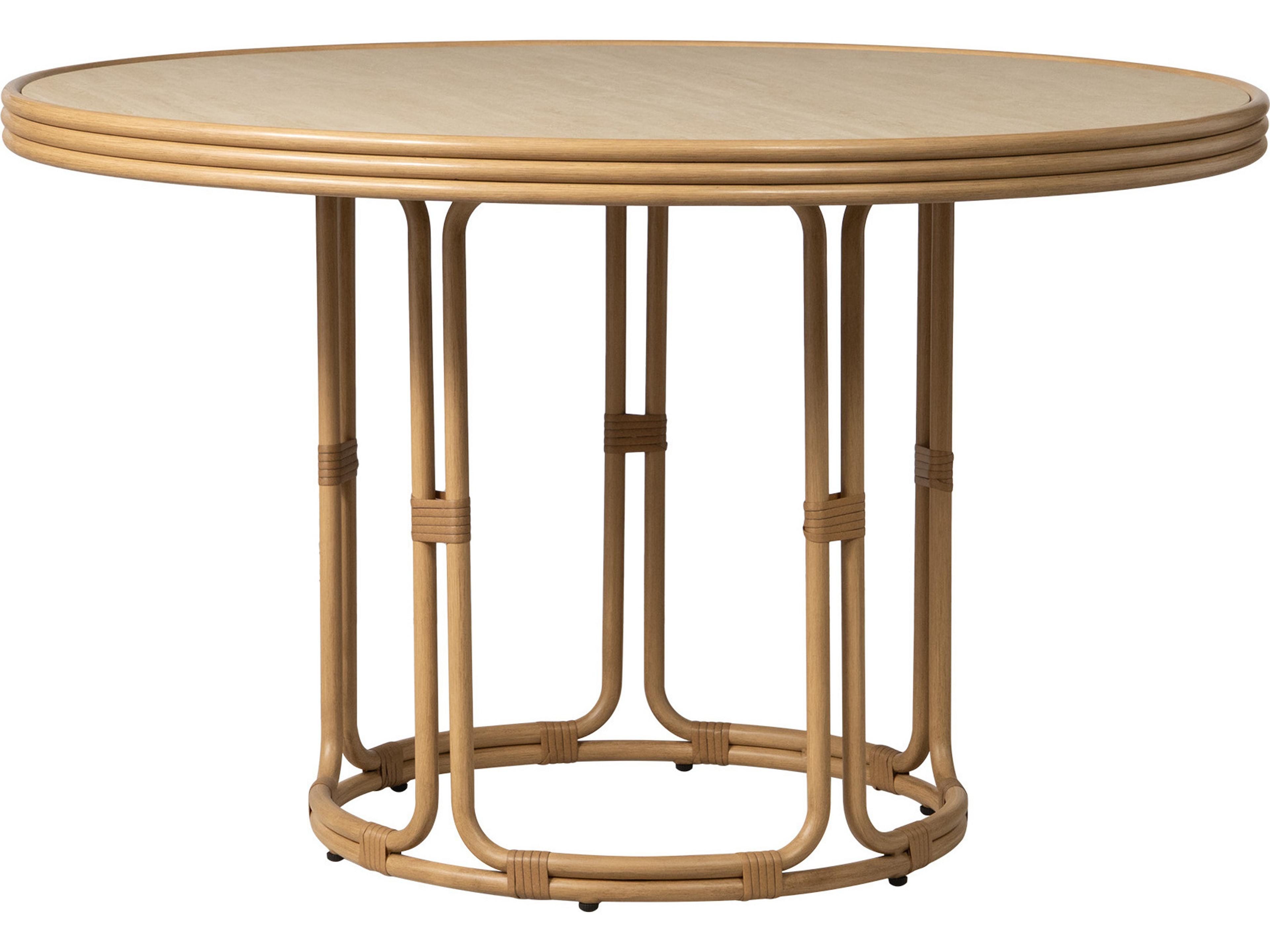 Lloyd Flanders Riviera 48” Round Dining Table with Natural Travertine Top