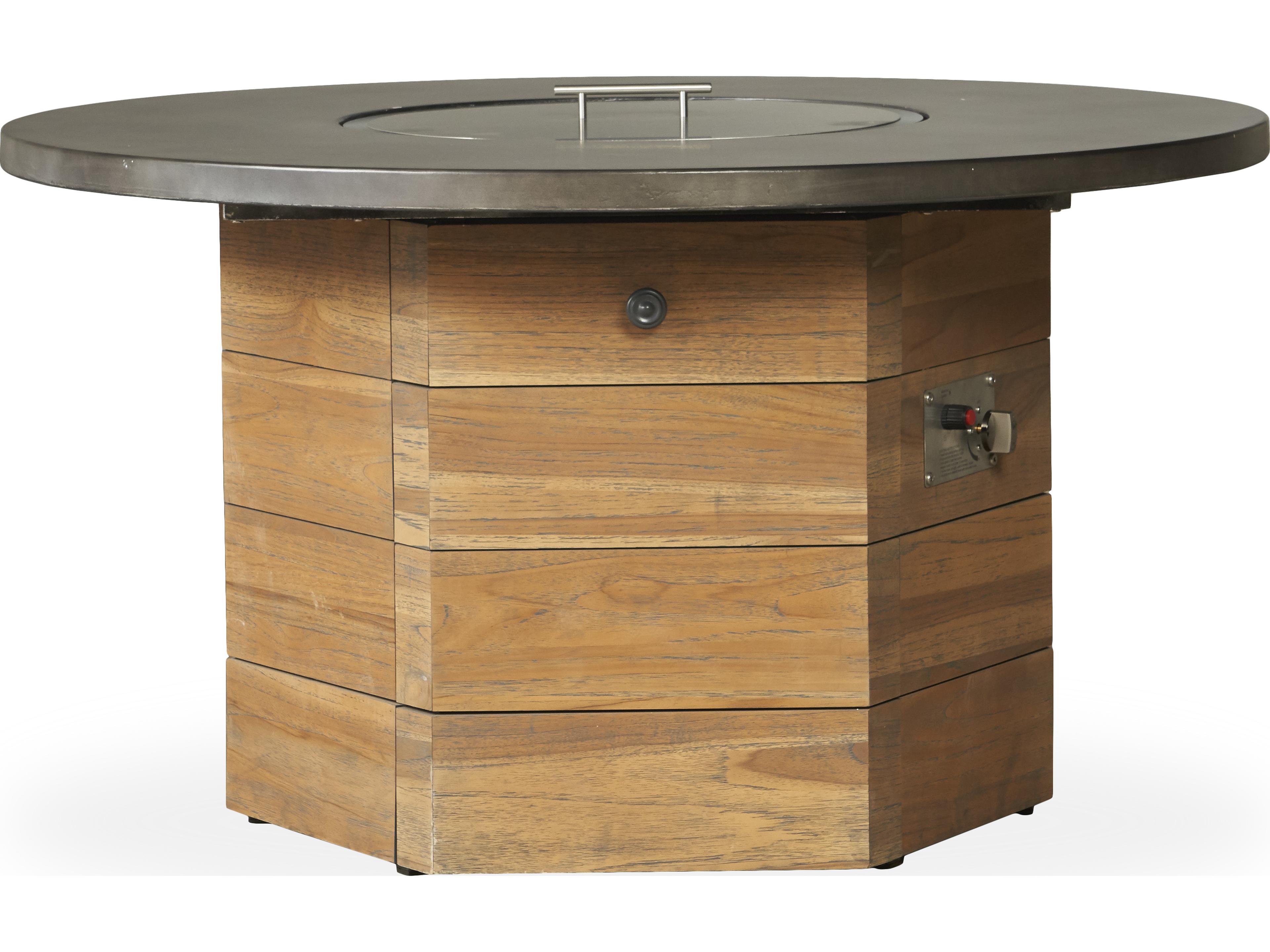 Lloyd Flanders Teak Antique Gray Hexagonal Patio Fire Pit Table