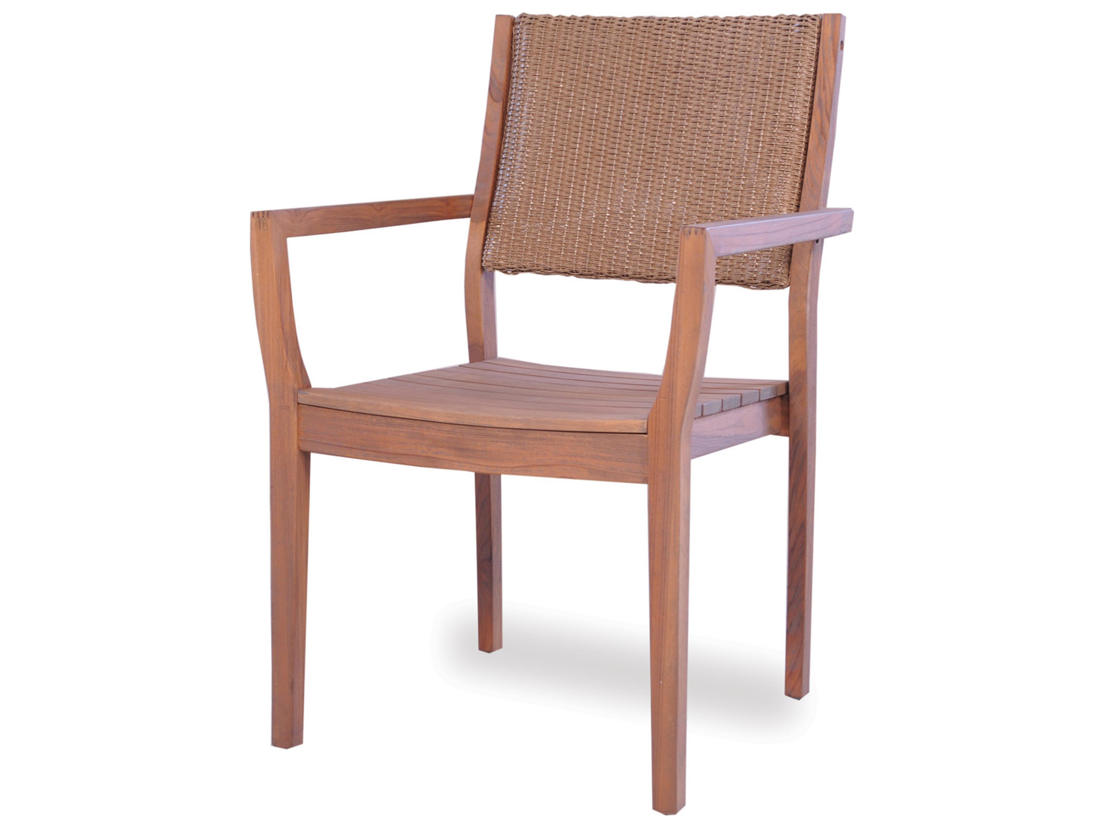 Teak Outdoor Patio Dining Arm Chair with Loom Back