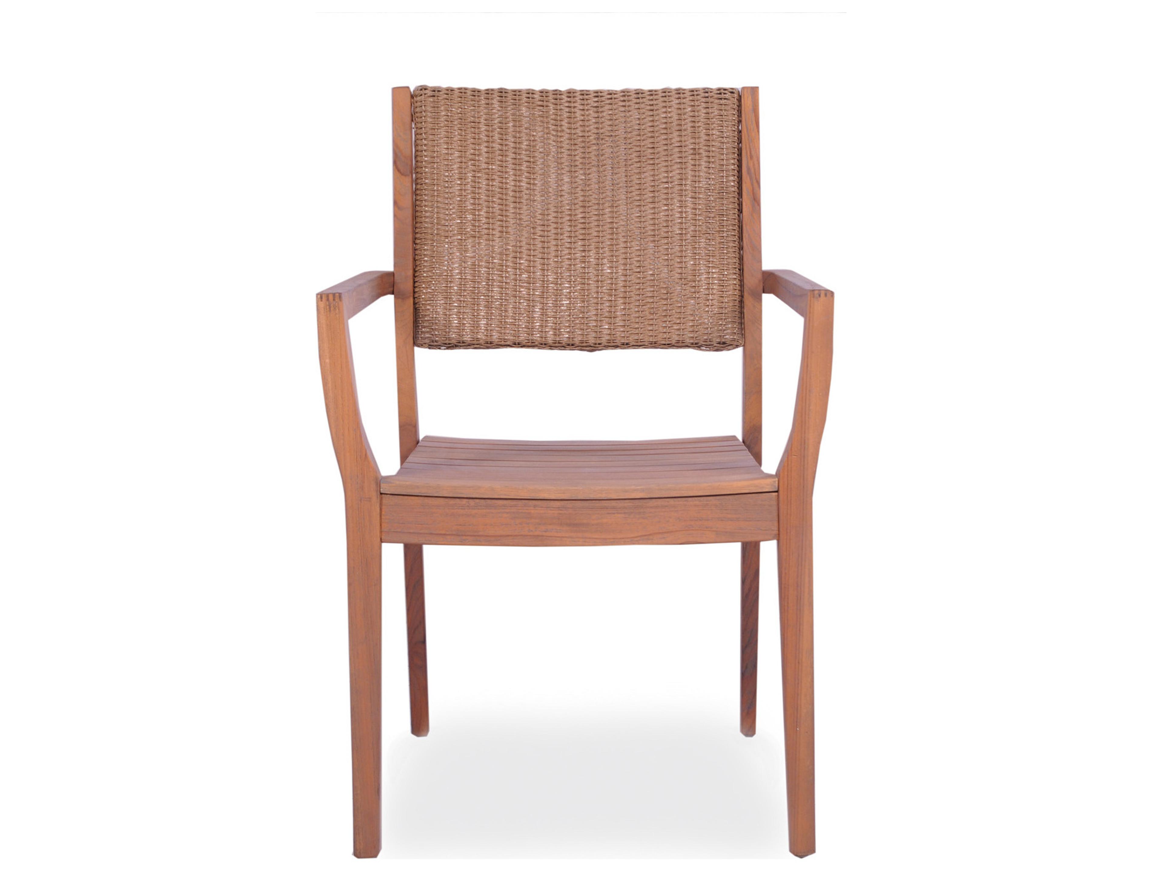 Lloyd Flanders Teak Outdoor Patio Dining Arm Chair with Loom Back