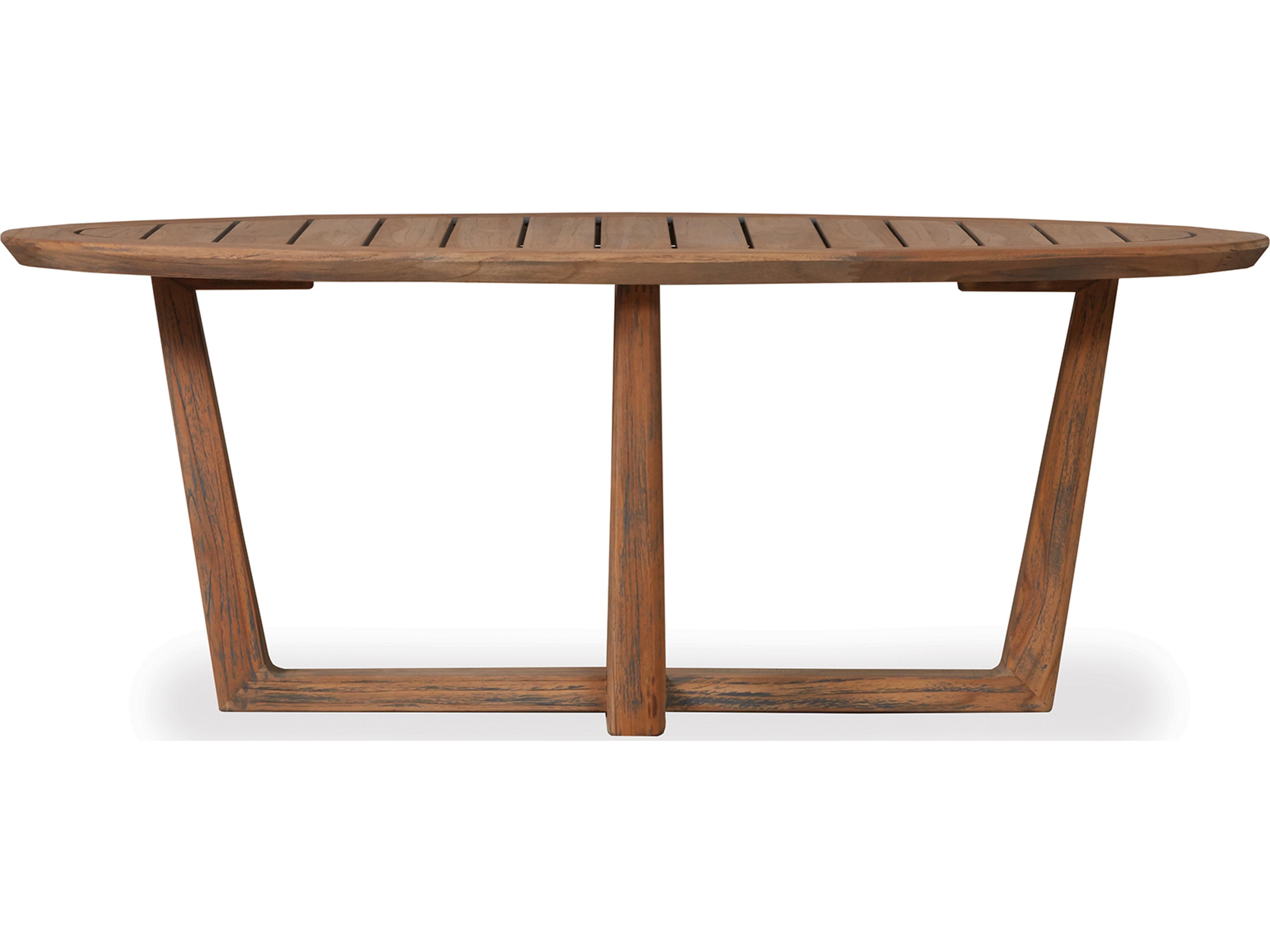 Lloyd Flanders Teak Oval Sled Base Outdoor Coffee Table