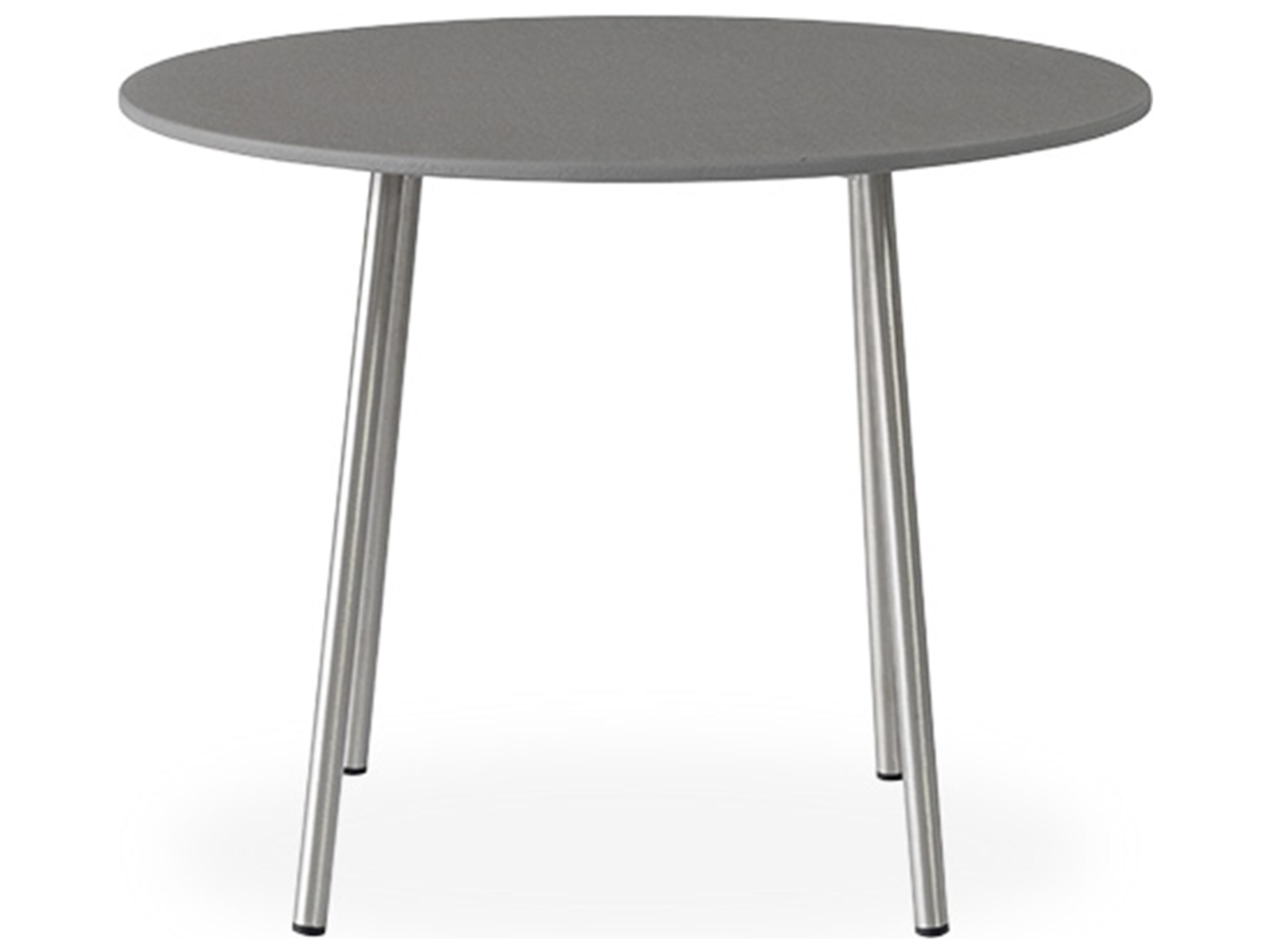 Elevation Stainless Steel Round Light Gray Corian Top Outdoor Patio End Table