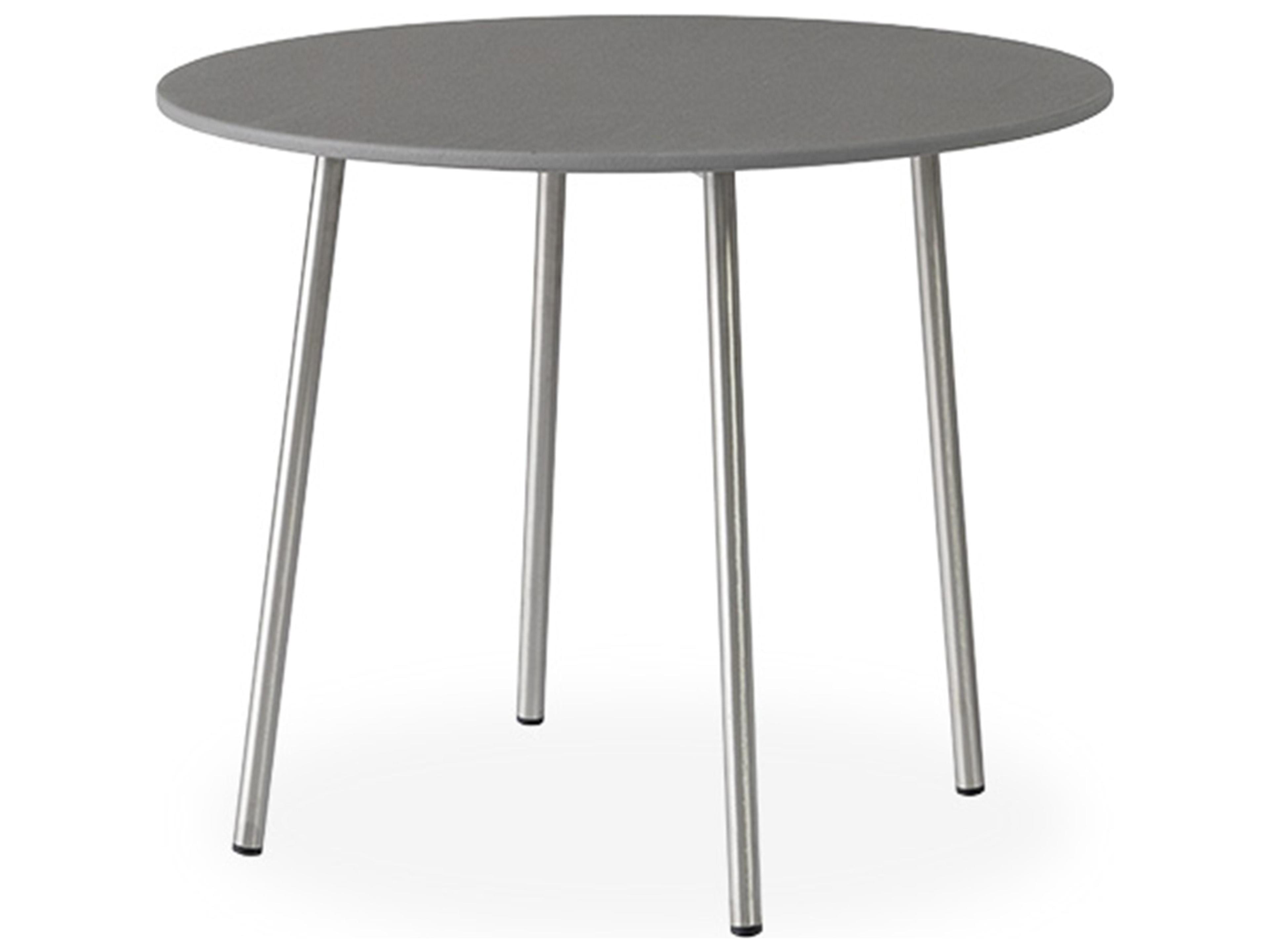 Lloyd Flanders Elevation Stainless Steel Round Light Gray Corian Top Outdoor Patio End Table