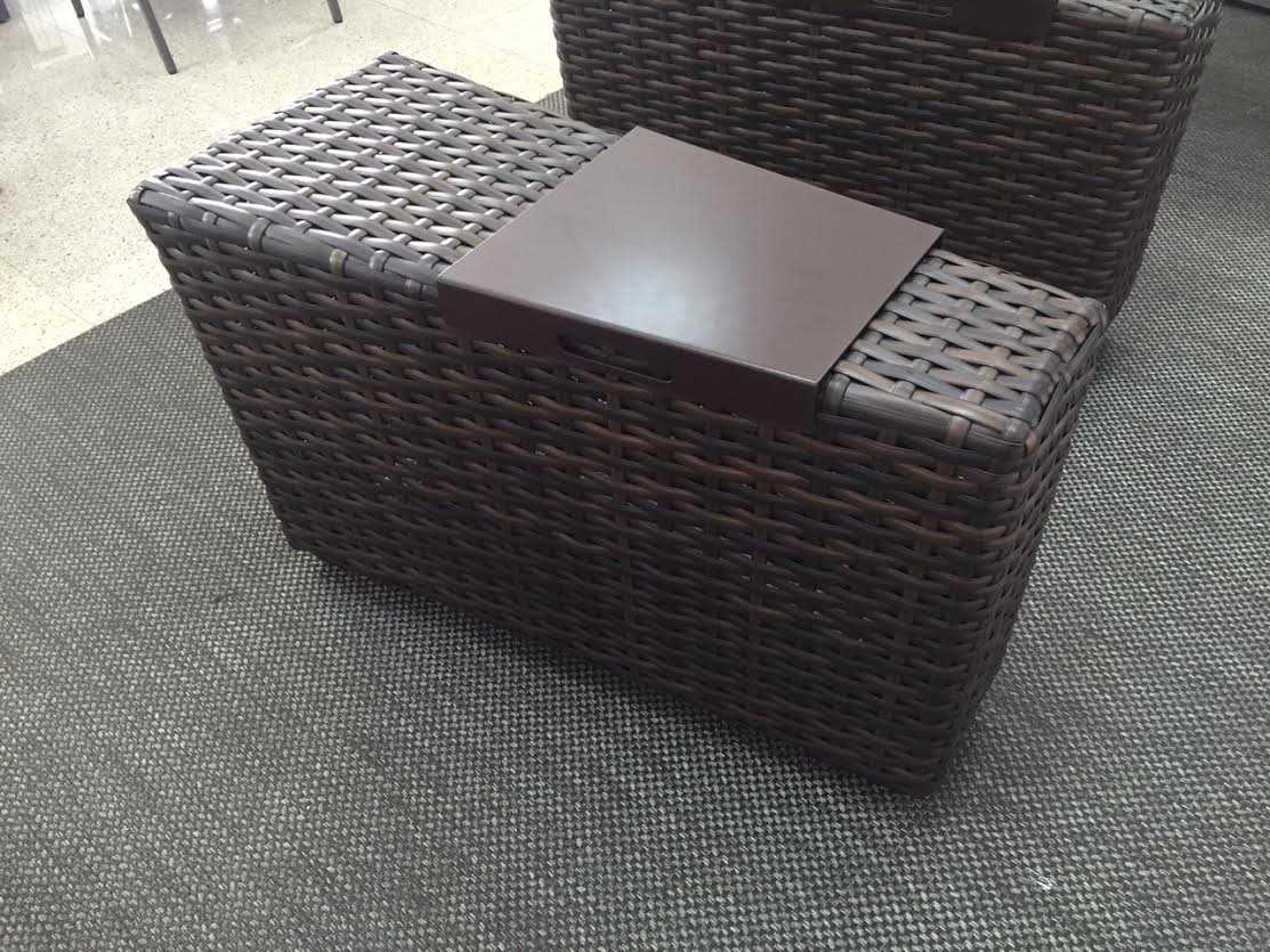 Lloyd Flanders Contempo Wicker Storage Wedge Table with Hinged Top Including Tray