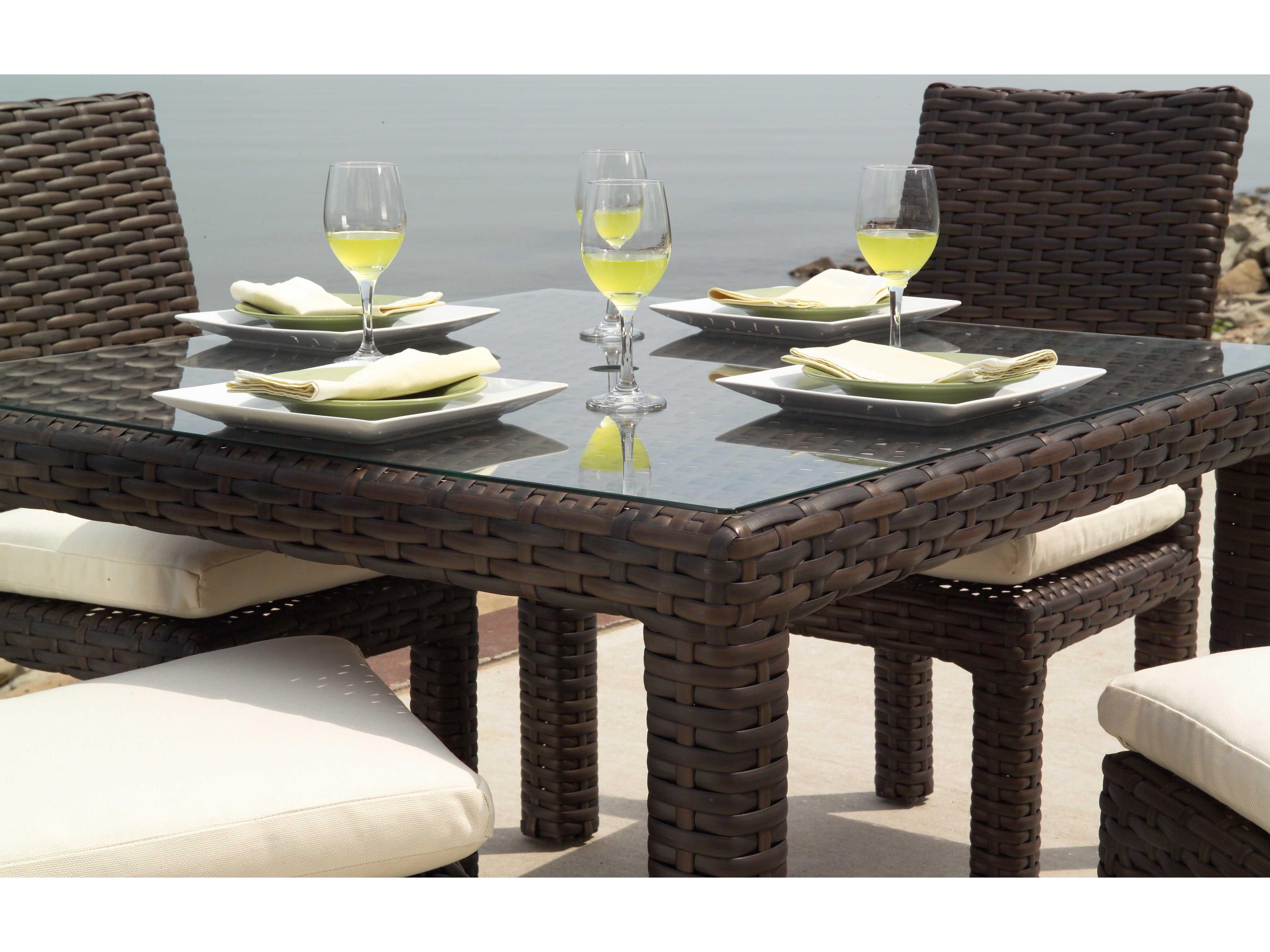 Lloyd Flanders Contempo Wicker Square Outdoor Patio Dining Table with Umbrella Hole