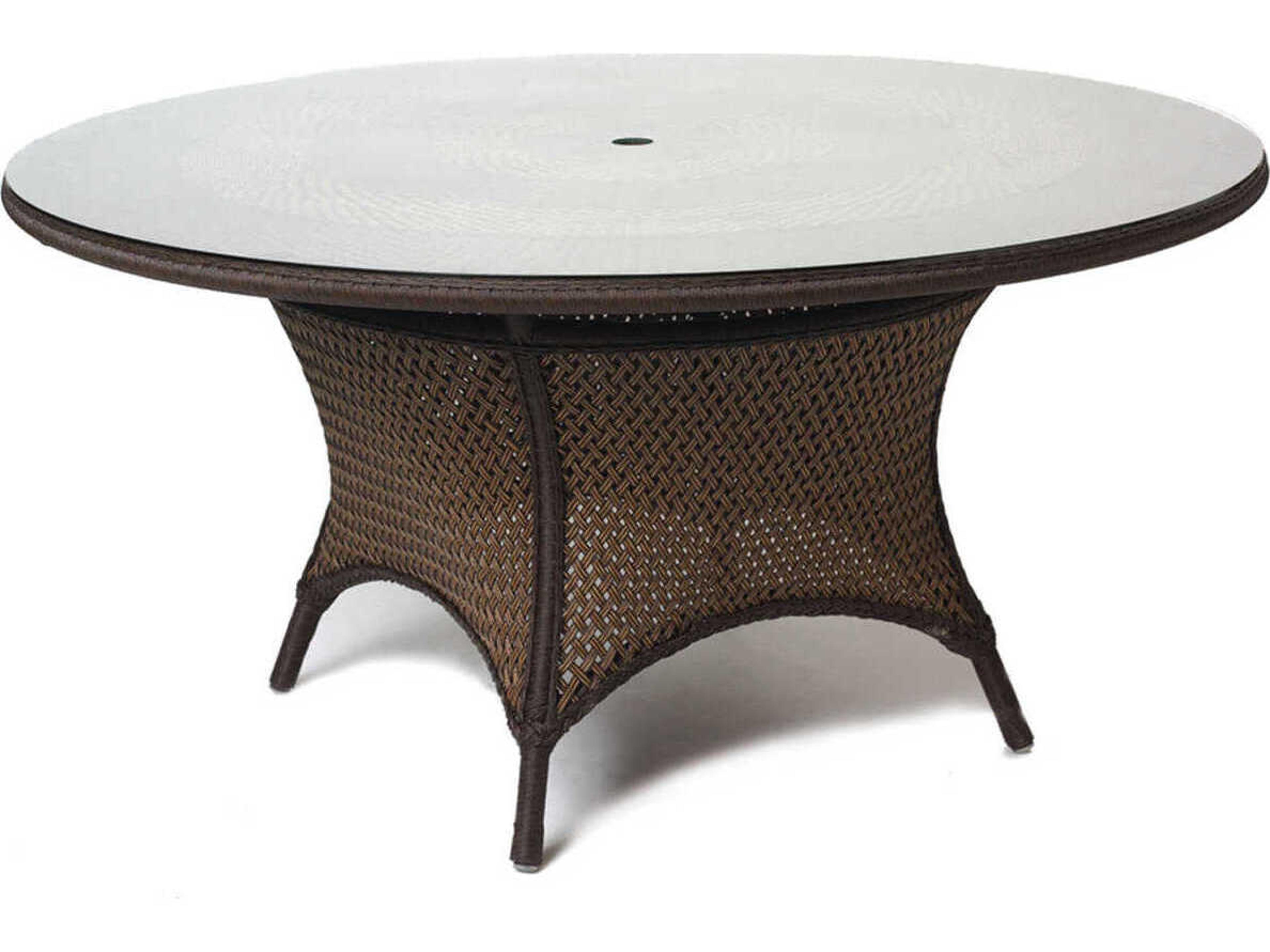 Lloyd Flanders Grand Traverse Wicker Round Outdoor Patio Dining Table with Umbrella Hole