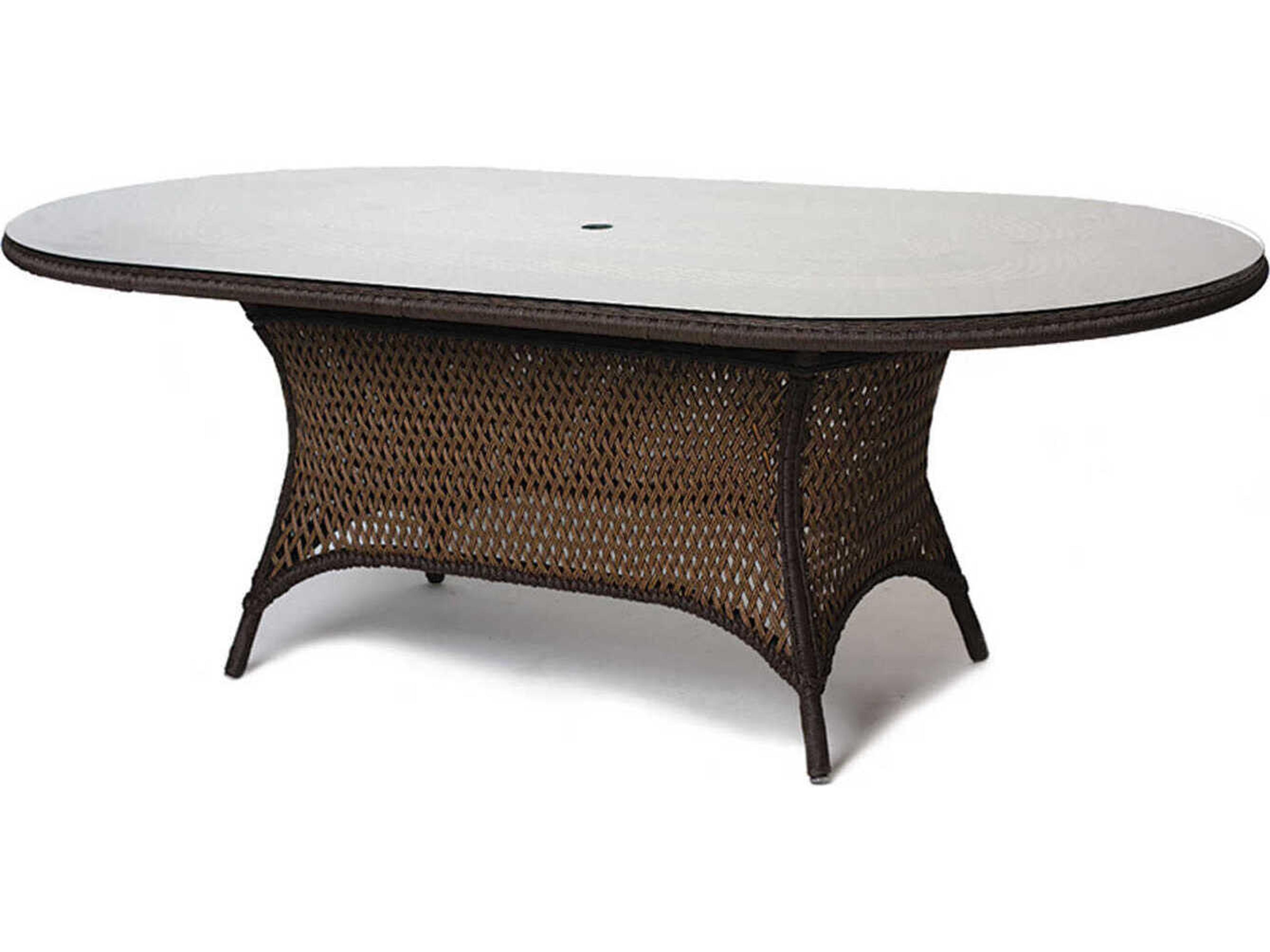 Lloyd Flanders Grand Traverse Wicker Oval Patio Dining Table with Umbrella Hole