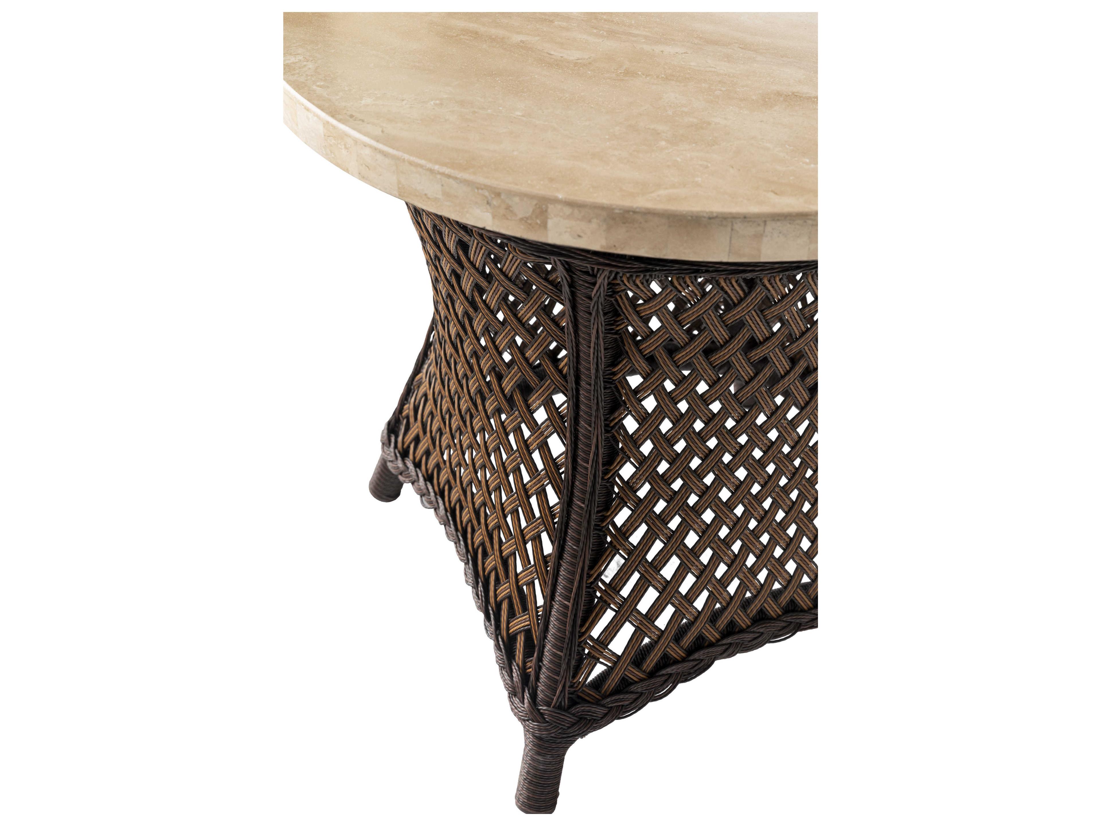 Lloyd Flanders Grand Traverse Wicker Round Light Travertine Top End table