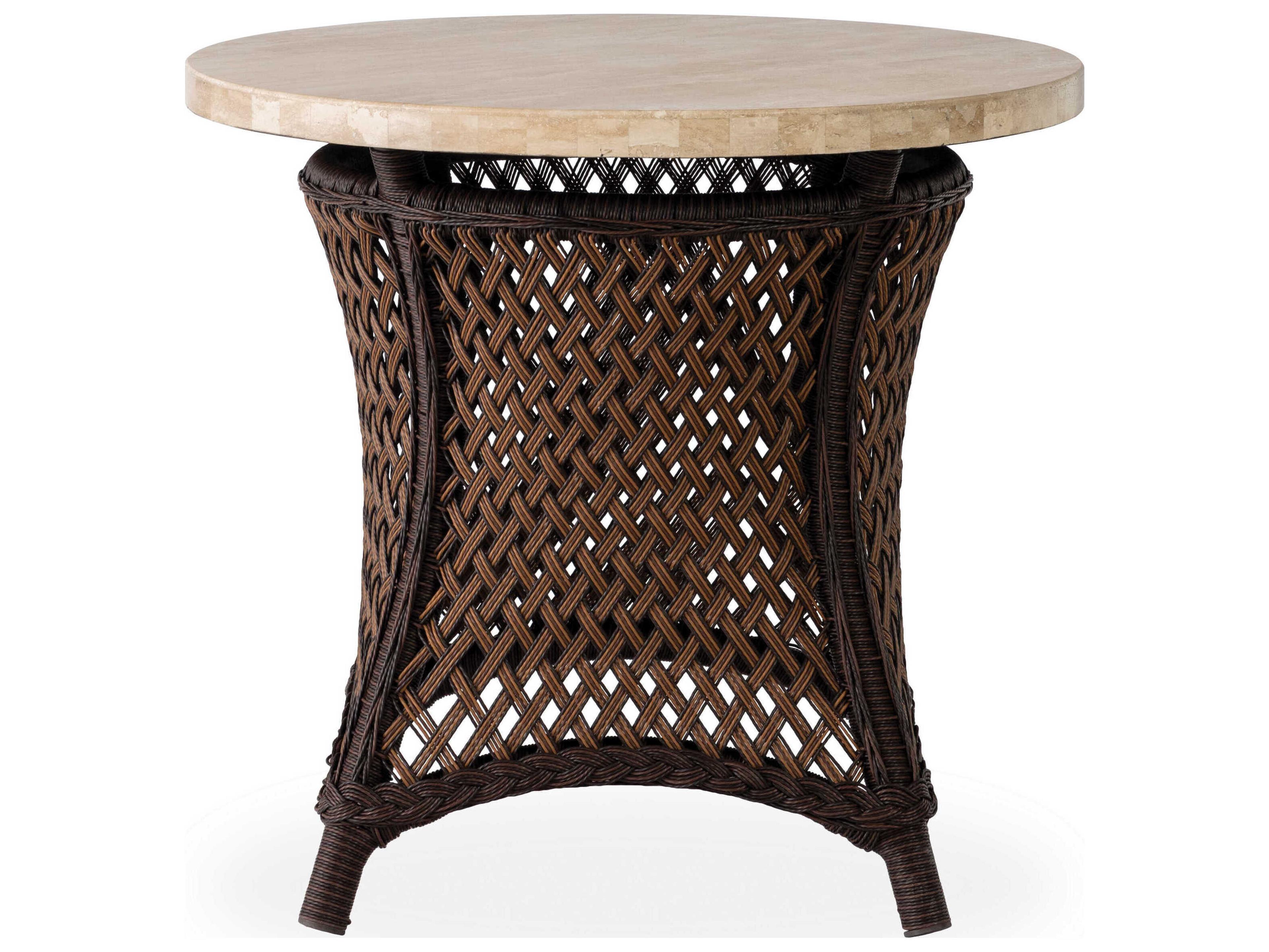 Lloyd Flanders Grand Traverse Wicker Round Light Travertine Top End table