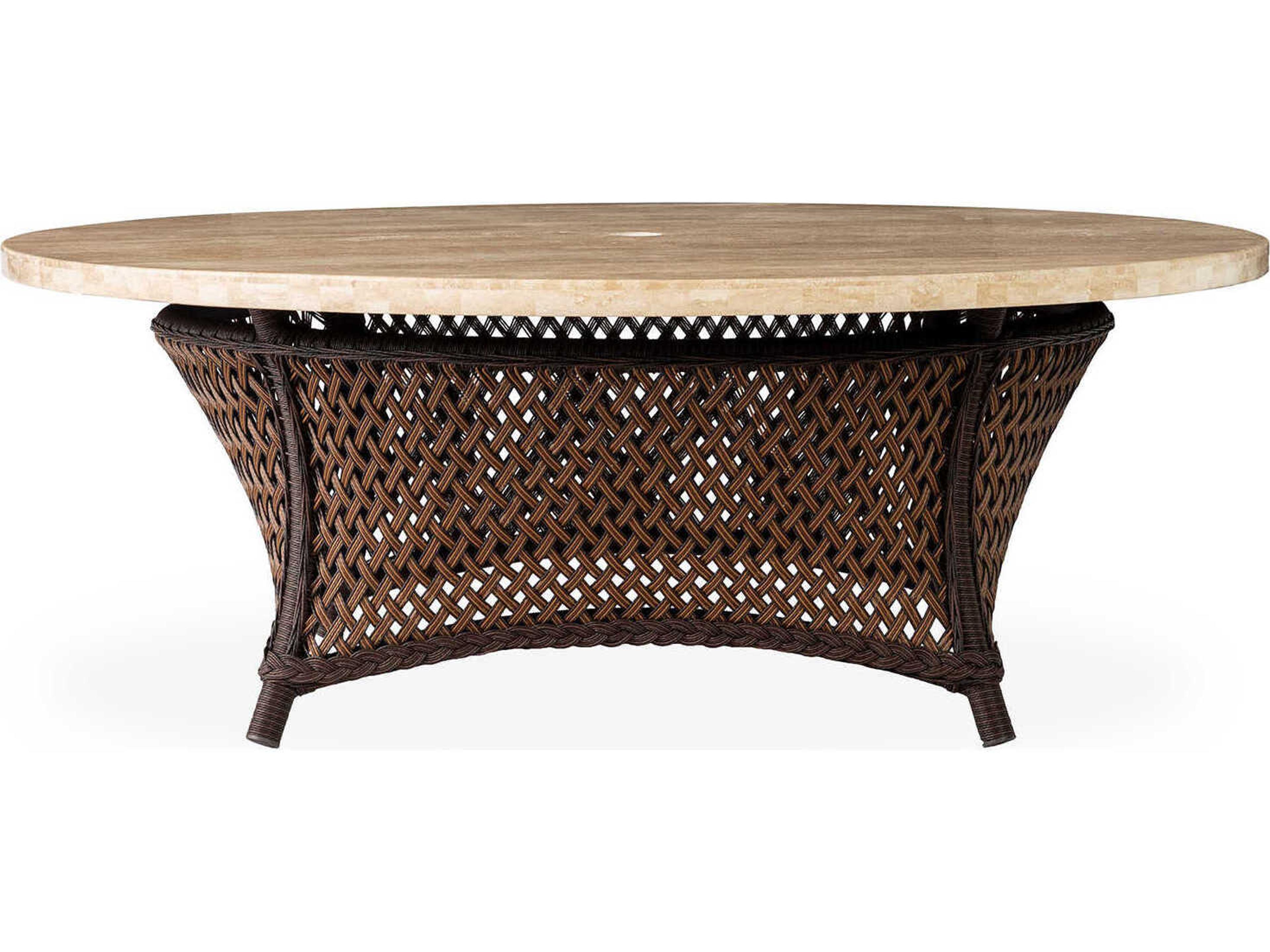 Grand Traverse Wicker Round Stone Top Outdoor Chat Table