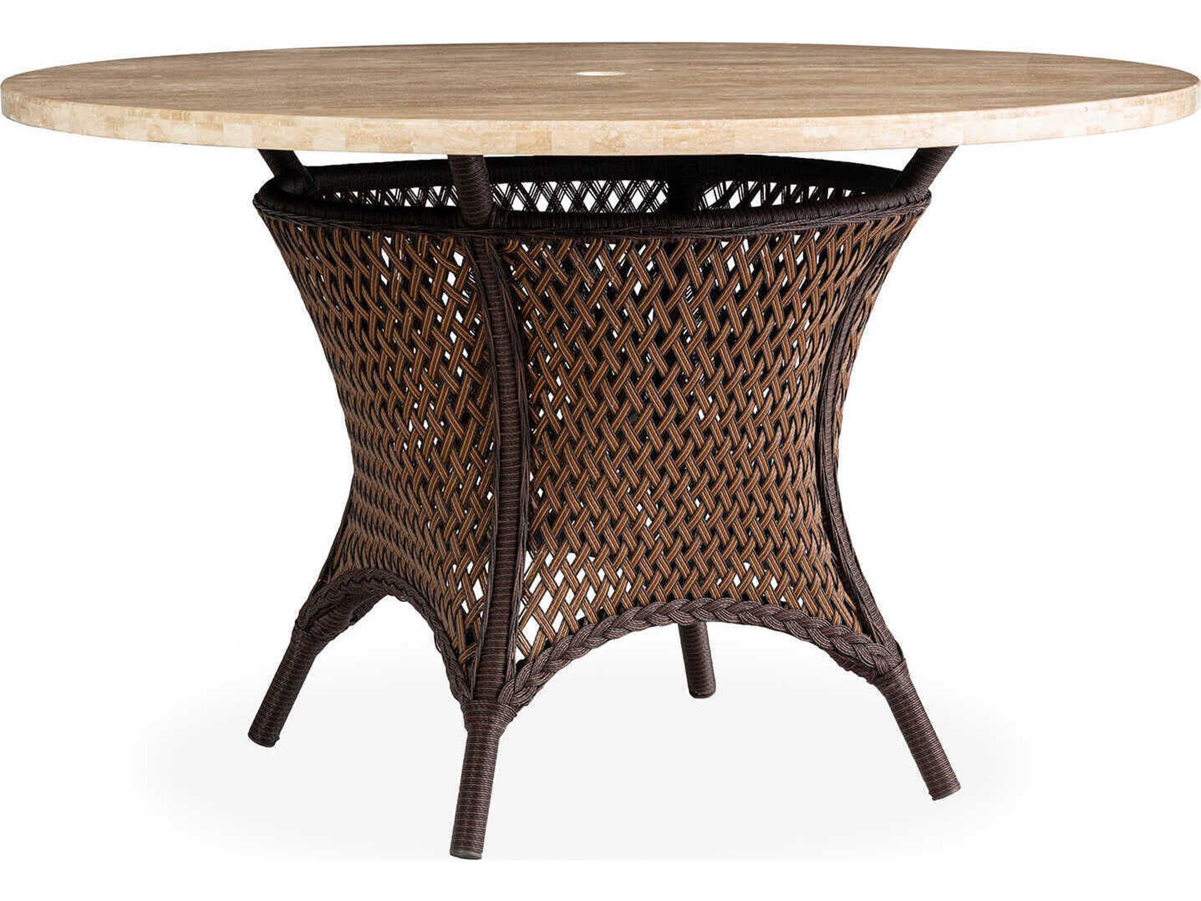Lloyd Flanders Grand Traverse Wicker Round Stone Top Outdoor Dining Table