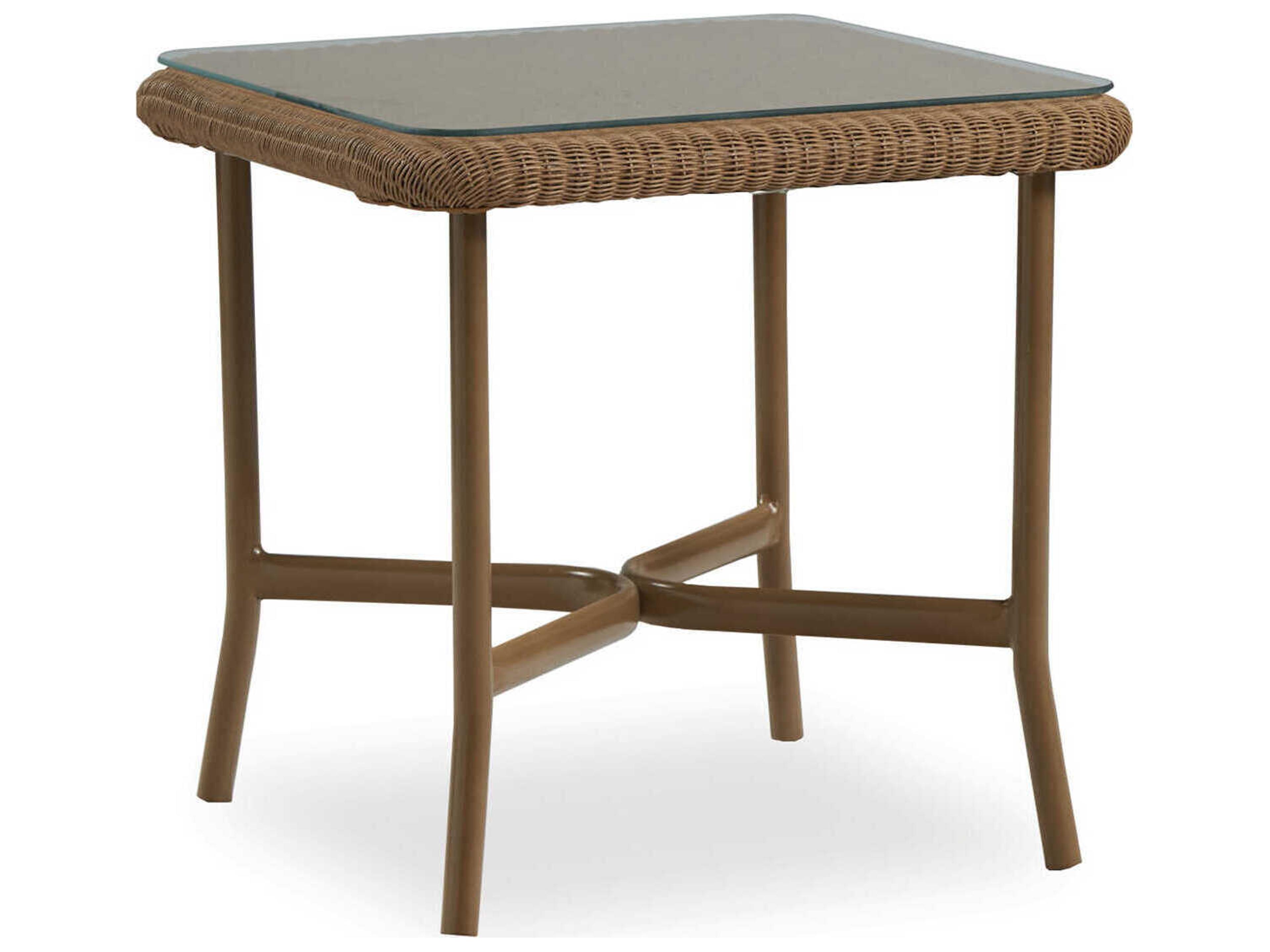 Lloyd Flanders All Seasons Wicker Square Glass Top Outdoor End Table