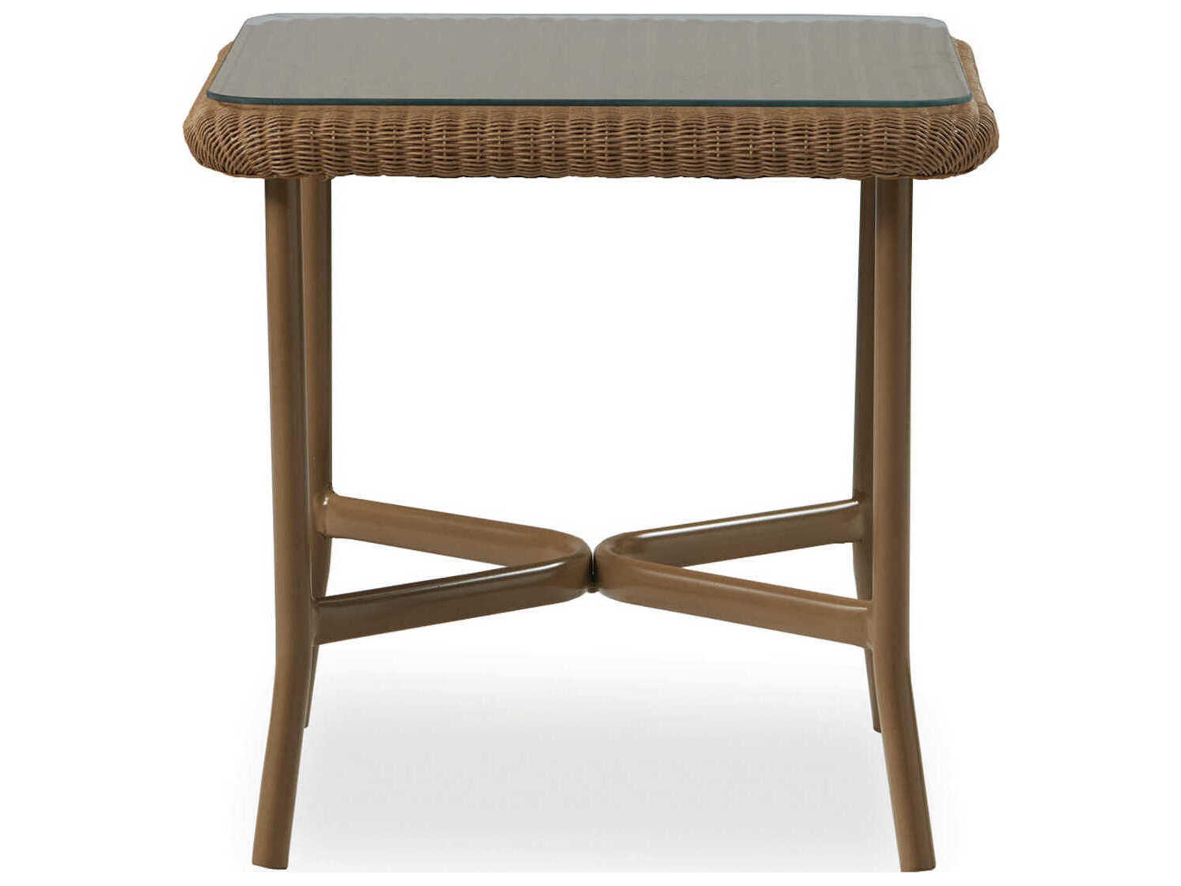 Lloyd Flanders All Seasons Wicker Square Glass Top Outdoor End Table