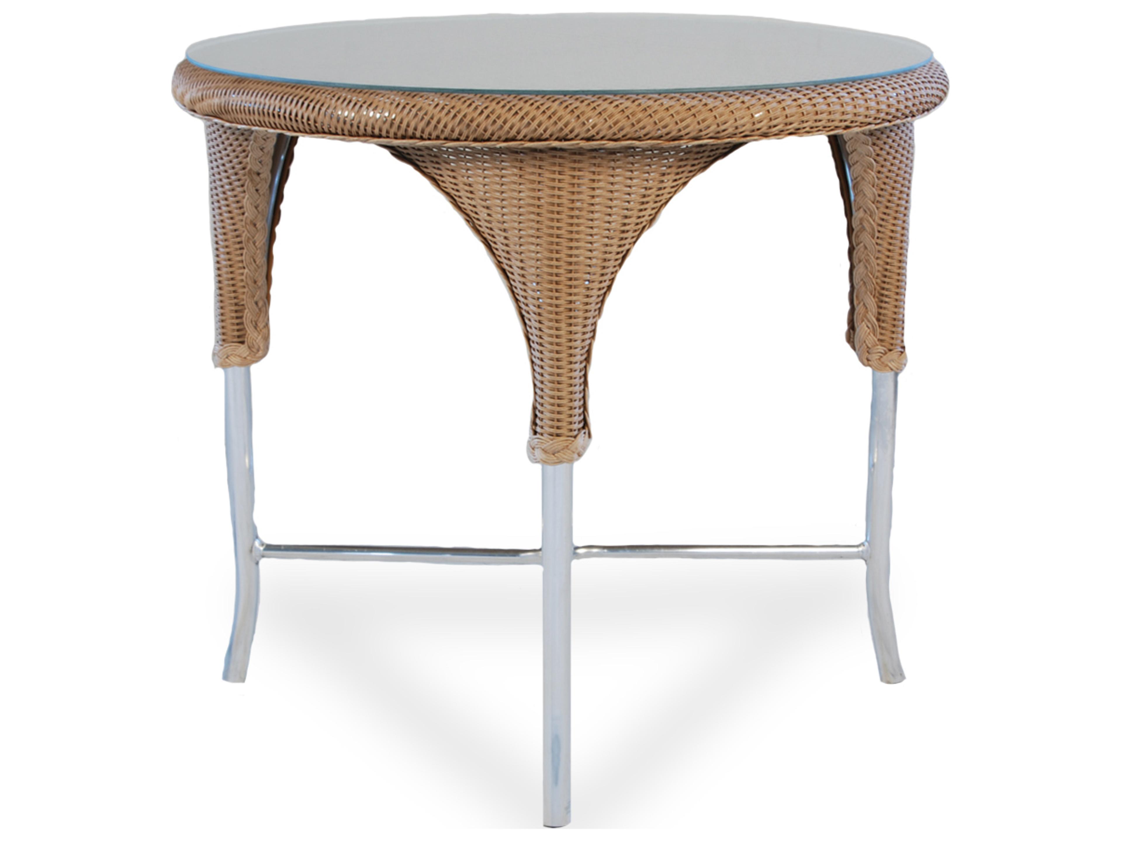 Wicker Round Glass Patio Dining Table