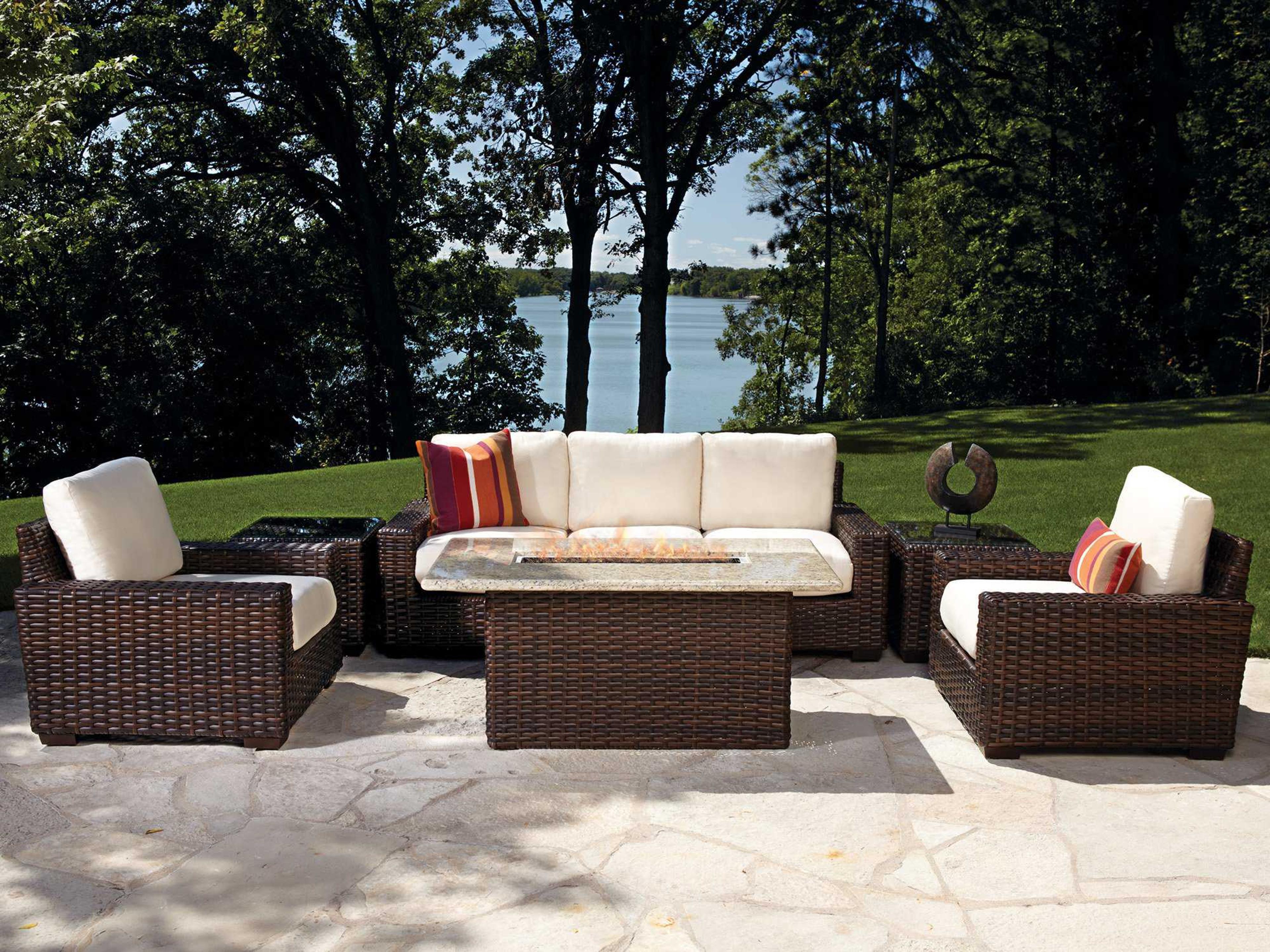 Contempo Wicker Fire Pit Outdoor Lounge Set