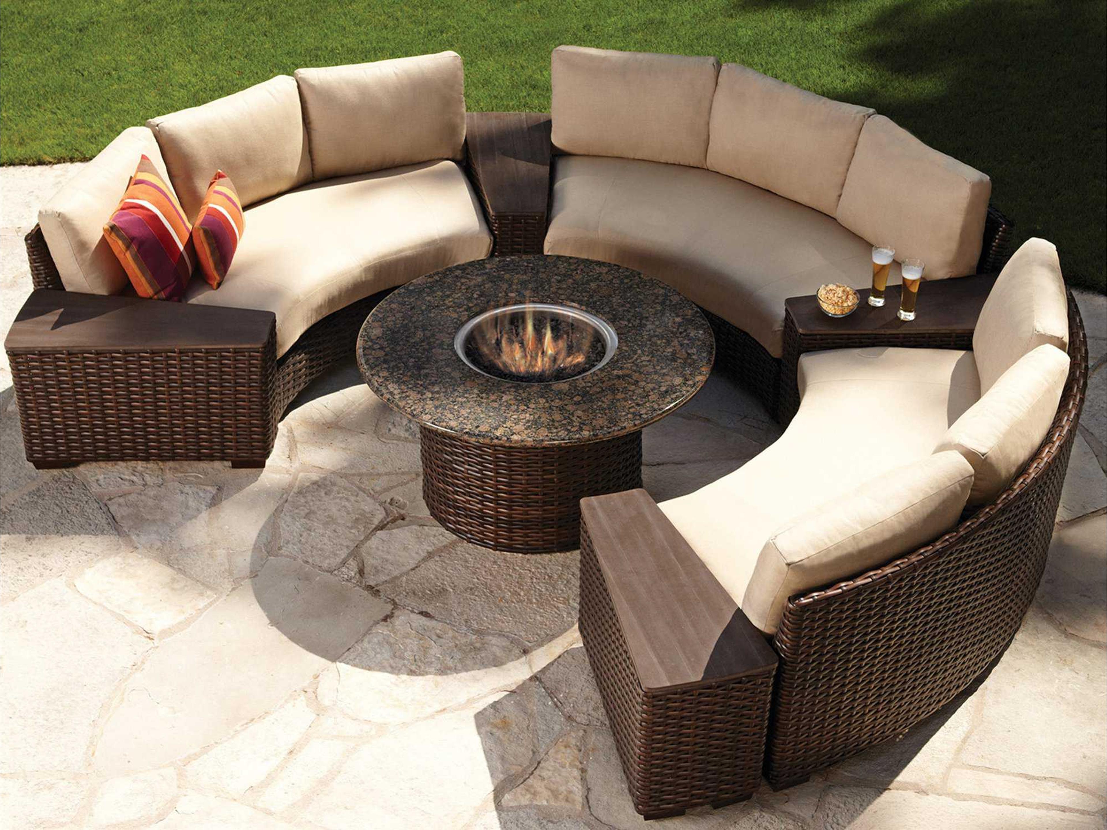 Contempo Wicker Fire Pit Outdoor Patio Lounge Set