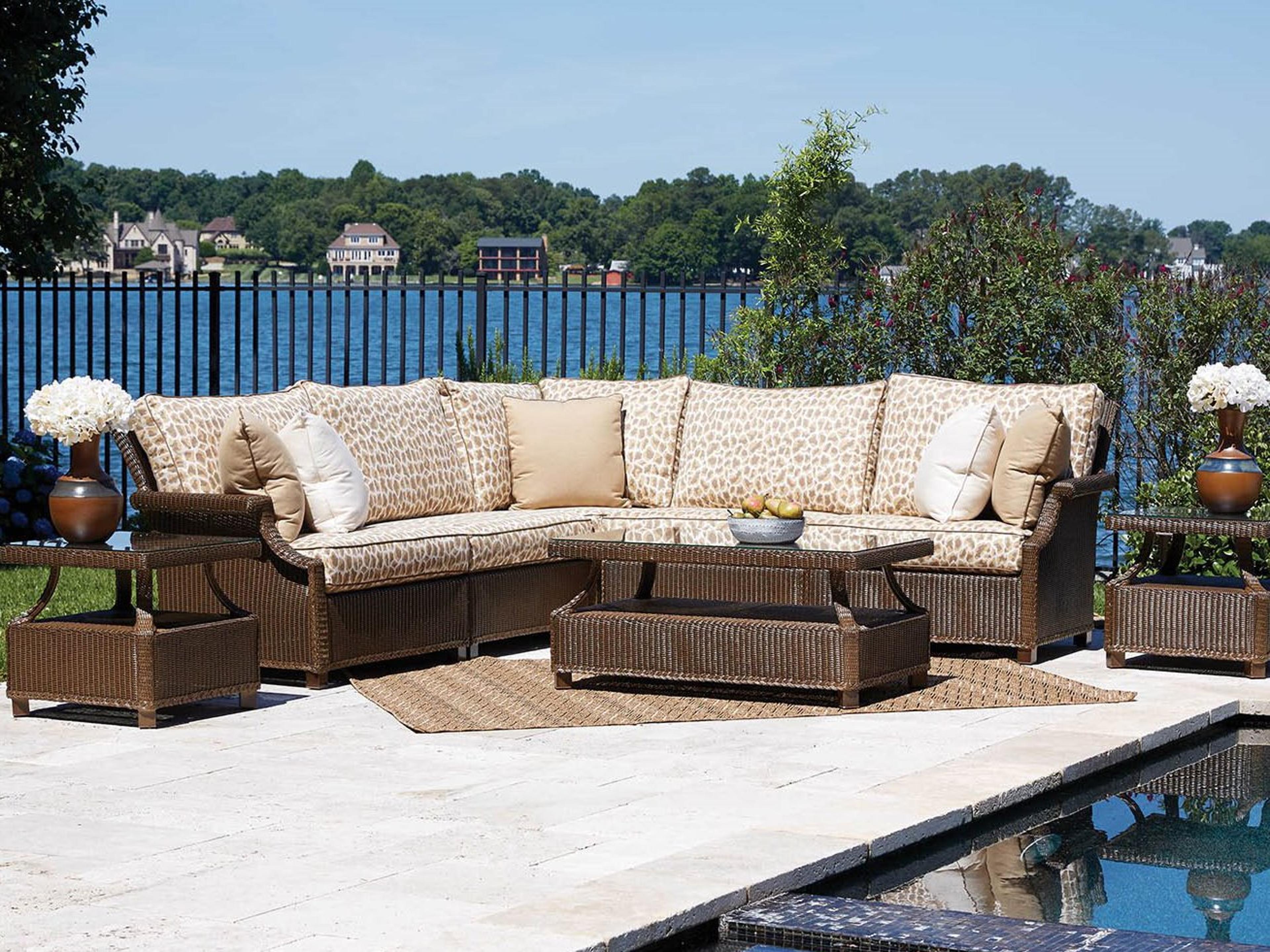 Lloyd Flanders Hamptons Wicker Cushion Sectional Outdoor Patio Lounge Set