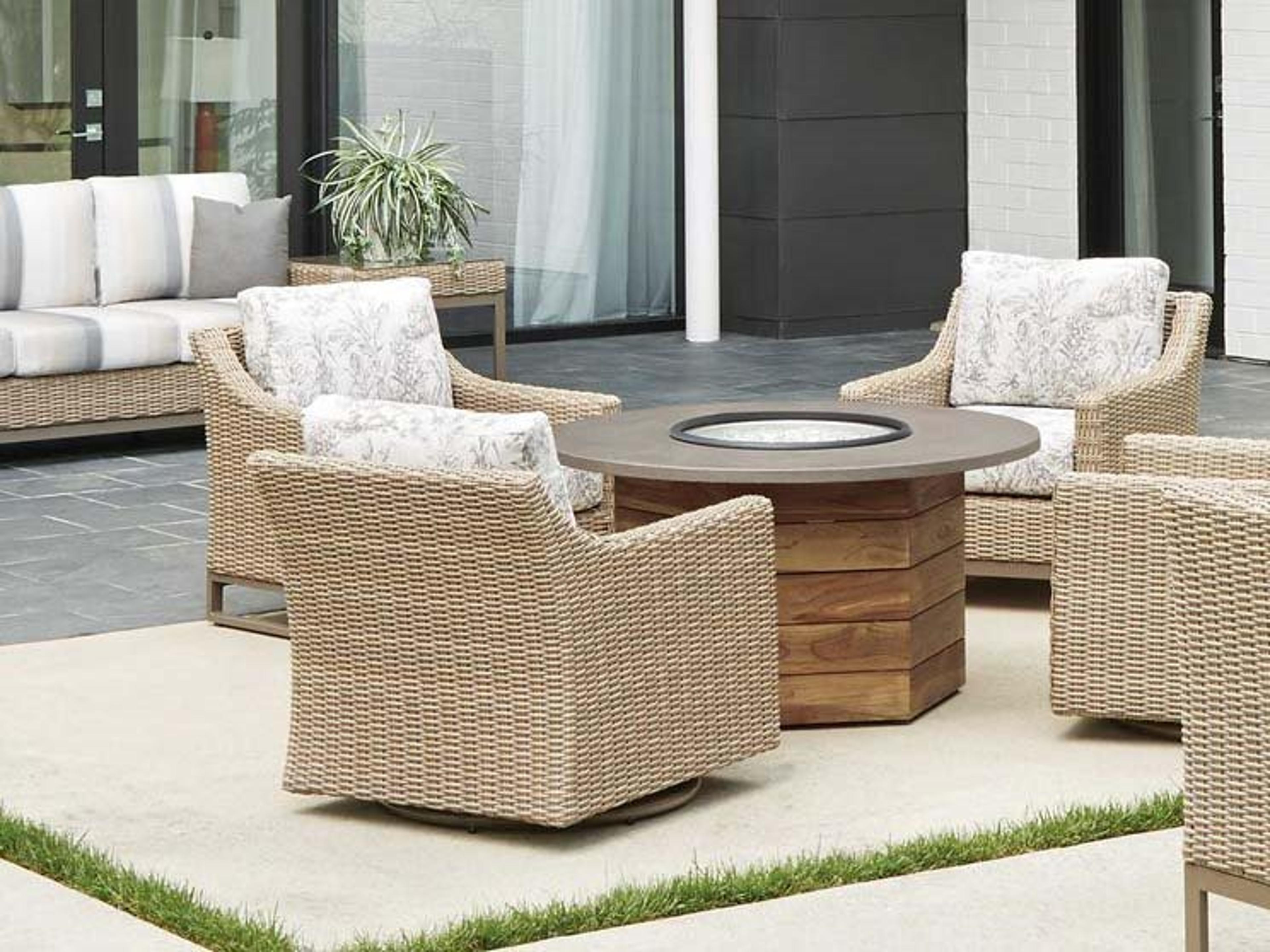 Milan Wicker Fire Pit Patio Lounge Set
