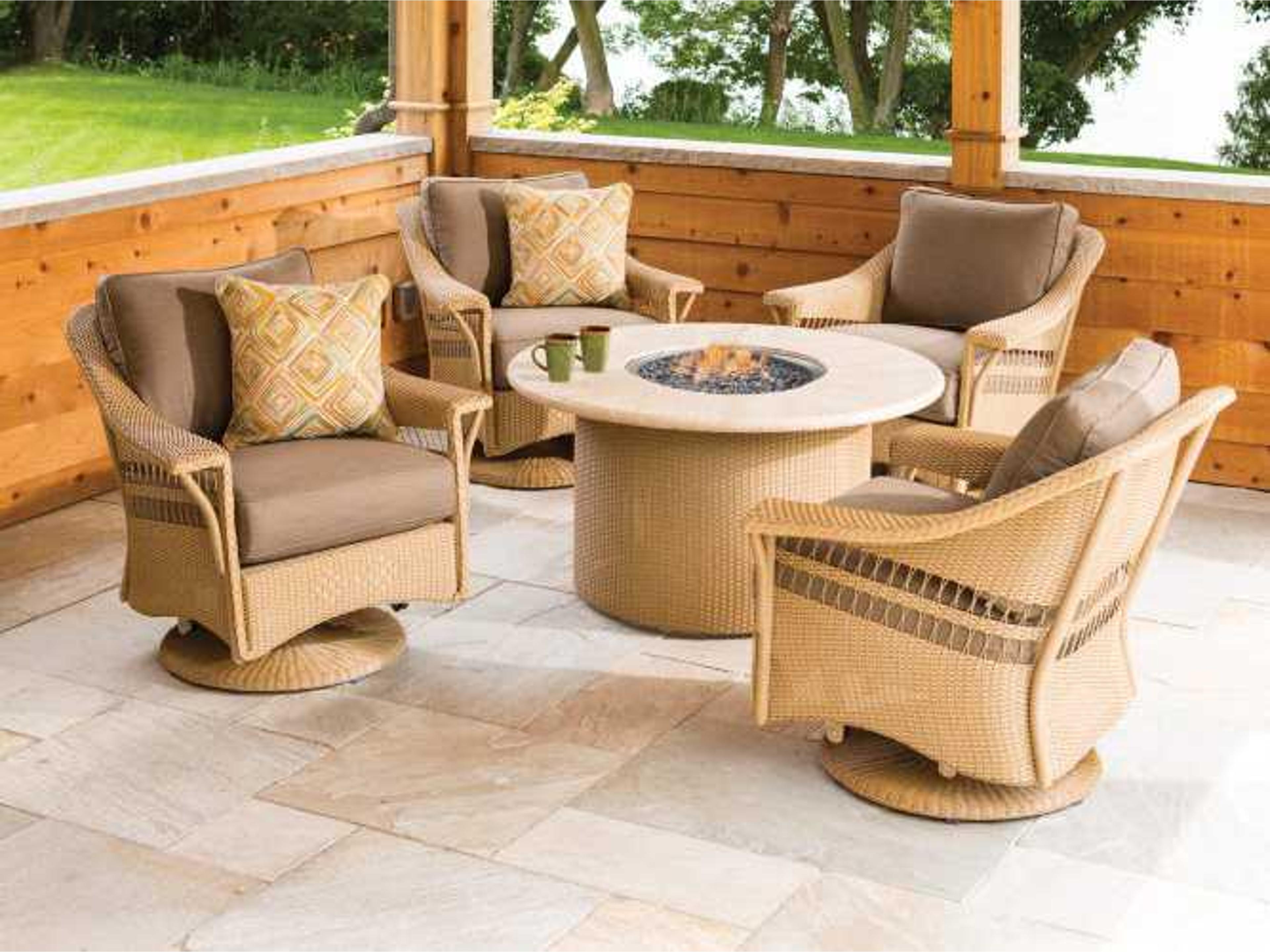 Nantucket Wicker Fire Pit Outdoor Lounge Set